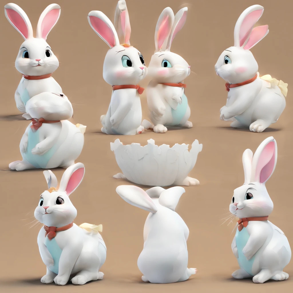 A white rabbit，emoj，anthropomorphic styles，Disney  style，Black strokes，differentemotions，Multiple pos and expressions，8k --ar 3:4--Cute style--