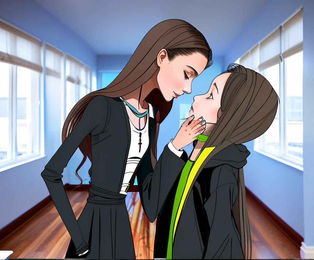 Very thin woman with long hair pinches 's face,Thin body of long-haired woman,The waist is very thin,Delicate arms,The woman is so thin that only skin and bones are left