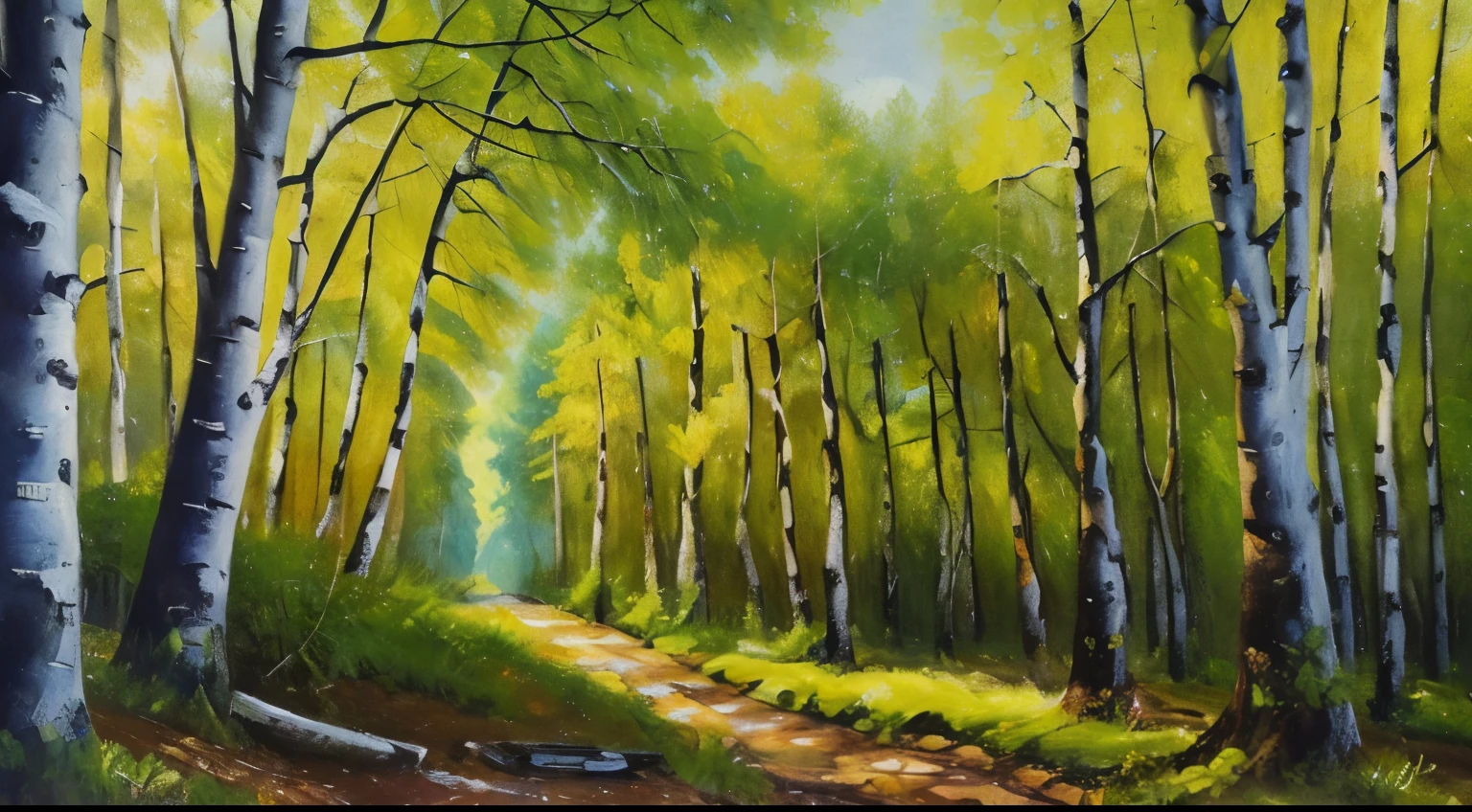 A clearing in a birch grove shines under soft sunlight in a Russian forest, as shown in the oil painting.. The landscape is dominated by tall birch trees., their white trunks contrast with the bright green of the surrounding foliage.. Birch trees stand tall and proud, their leaves rustle gently in the wind. The clear blue sky overhead radiates a sense of calm and serenity..
The painting conveys the artistic style of Shishkin and Polenov., a combination of elements of impressionism and realism. Each brush stroke conveys the intricate details of the scene., from the delicate texture of birch bark to the dappled sunlight, penetrating leaves. The colors are bright and lively, showcasing the beauty of the natural world.
The overall color tone of the painting tends towards earthy and warm tones.., enhancing the harmonious and calming atmosphere of the landscape. The lighting is carefully thought out, soft sunlight casts gentle shadows on the ground, creating a play of light and shadow, which adds depth and dimension to the scene..
(Best Quality,4k,8K,hight resolution,Masterpiece:1.2),Ultra-detailed,(Realistic,Photorealistic,photo-realistic:1.37),oil painting, clearing in a birch grove, Russian Forest, Birches, clear blue sky, Soft sunlight, Shishkin style, Polenov, impressionism, Realism