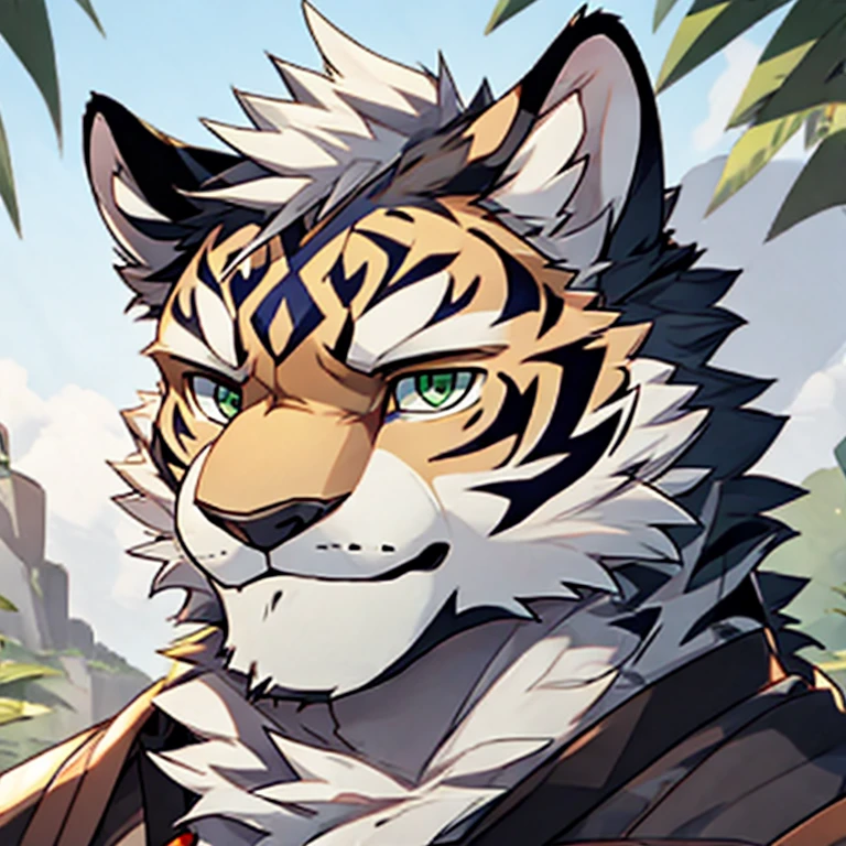 White Tiger,Gray-green eyes,Handsome,avatar furry beast,White fur