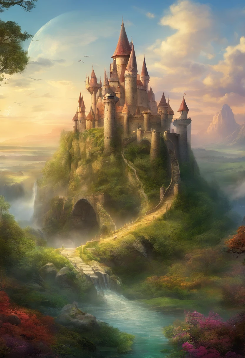 a long shot picture of a fantasy castle built on the back of an epic sized turtle (best details, Masterpiece, best quality: 1.4) rolling hills, s steampunk castle with (turrets: 1.1), (towers:1.1), (bridges:1.2), (barbican:1.1), green rolling hills background, epic sized turtle as the castle base, (castle on the turtle:1.3) huge epic sized turtle carrying the castle, Photorealistic, 16k, RAW, award winning, (best detailed: 1.5), masterpiece, best quality, (ultra detailed), full body, ultra wide shot,
