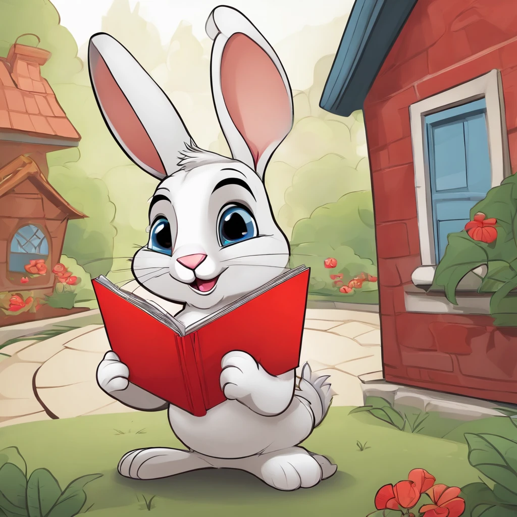 1 cartoon rabbit,white colors,anthropomorphic styles,Black lines,cute-style,Holding a red envelope...