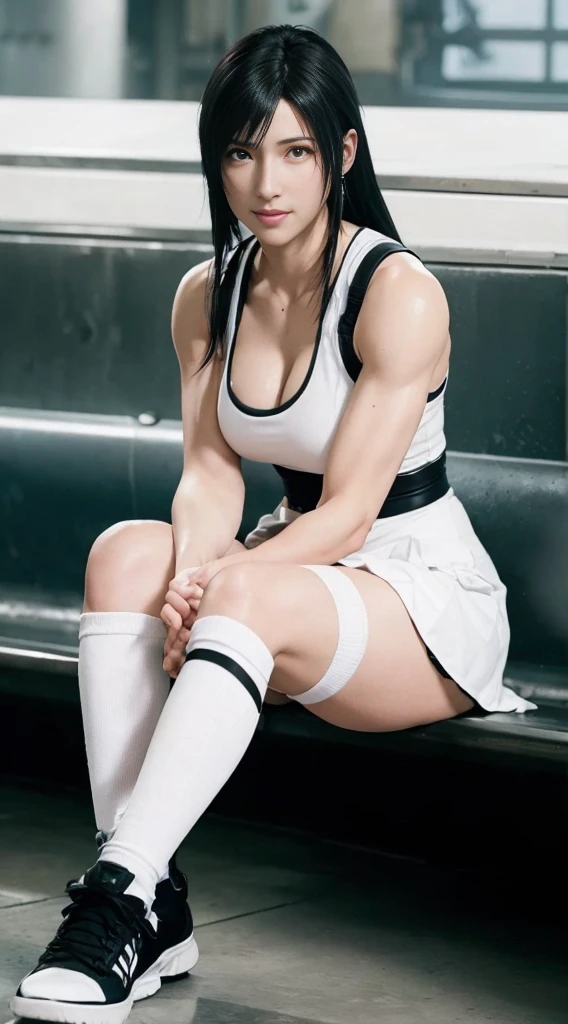 (best quality,ultra-detalhado),(Realistic:1.37),Tifa Lockhart,Rosto bonito e detalhado, smiling expression, textura ultra realista, rosto delicado, Fit physique