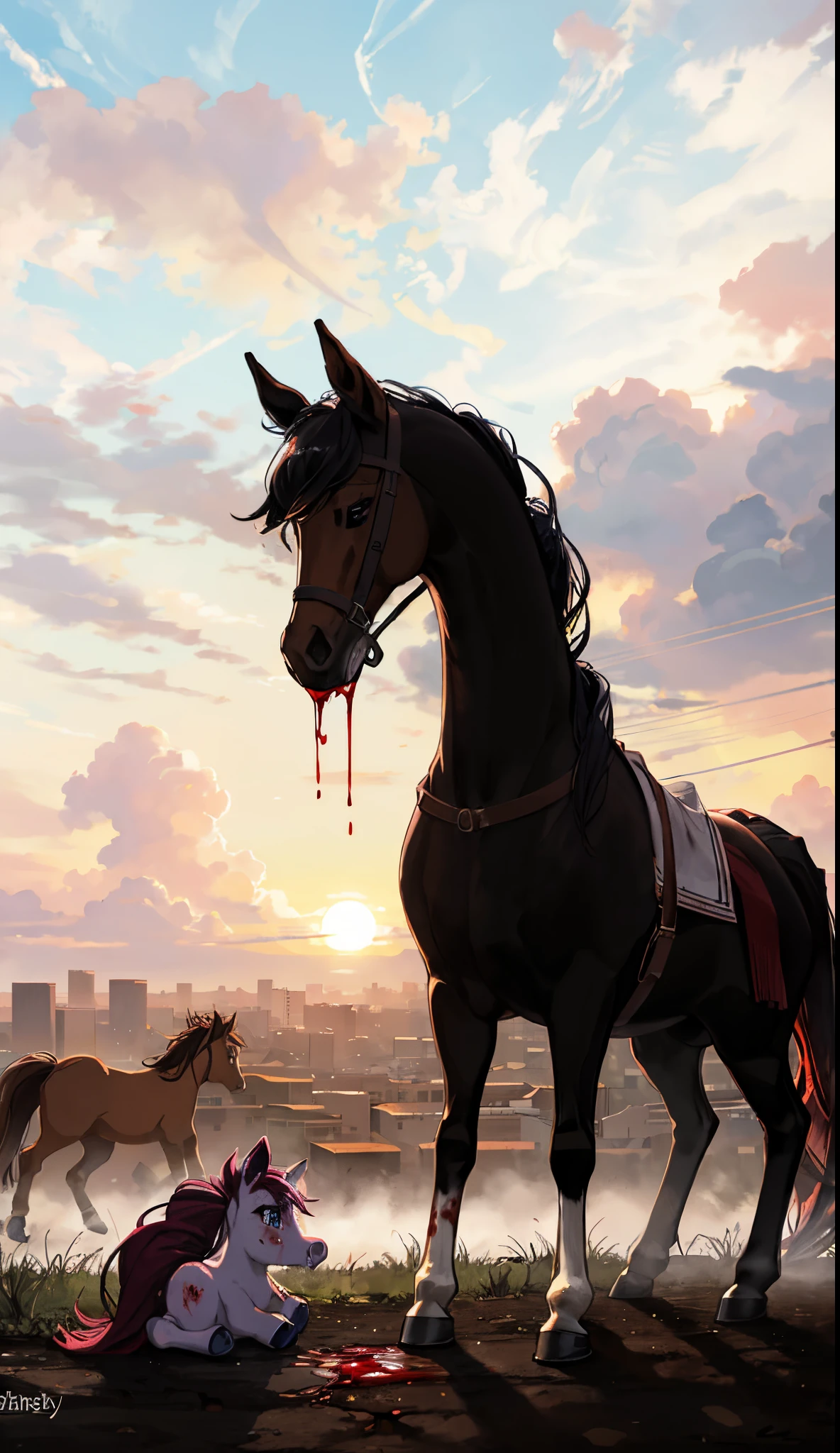 Feral zebra, young, full body, on the street , oral sex , deep throat, horse penis , sunset , cum, cum from the nose, pleasured, tears, blush, open mouth, tongue out, sucking dick, everyone watching, in public