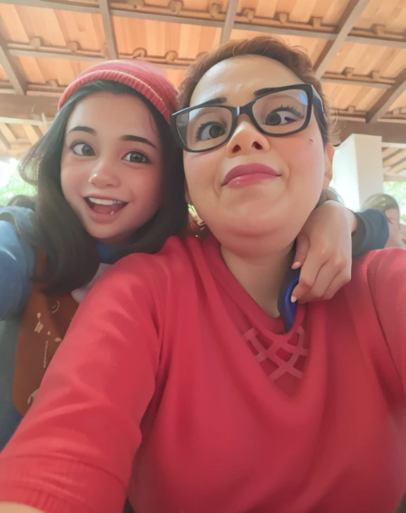 There is a woman and a girl who are posing for a photograph, 3 5 year brazilian mother, imagem de qualidade muito baixa, imagem de perfil, imagem desfocada, non blurry, fotografia, Fotografia selfie 8k, muito bobo olhando, with a kid, uma imagem, Ayahausca, Por Reyna Rochin, Tomado com Sony Alpha 9, qualidade muito baixa