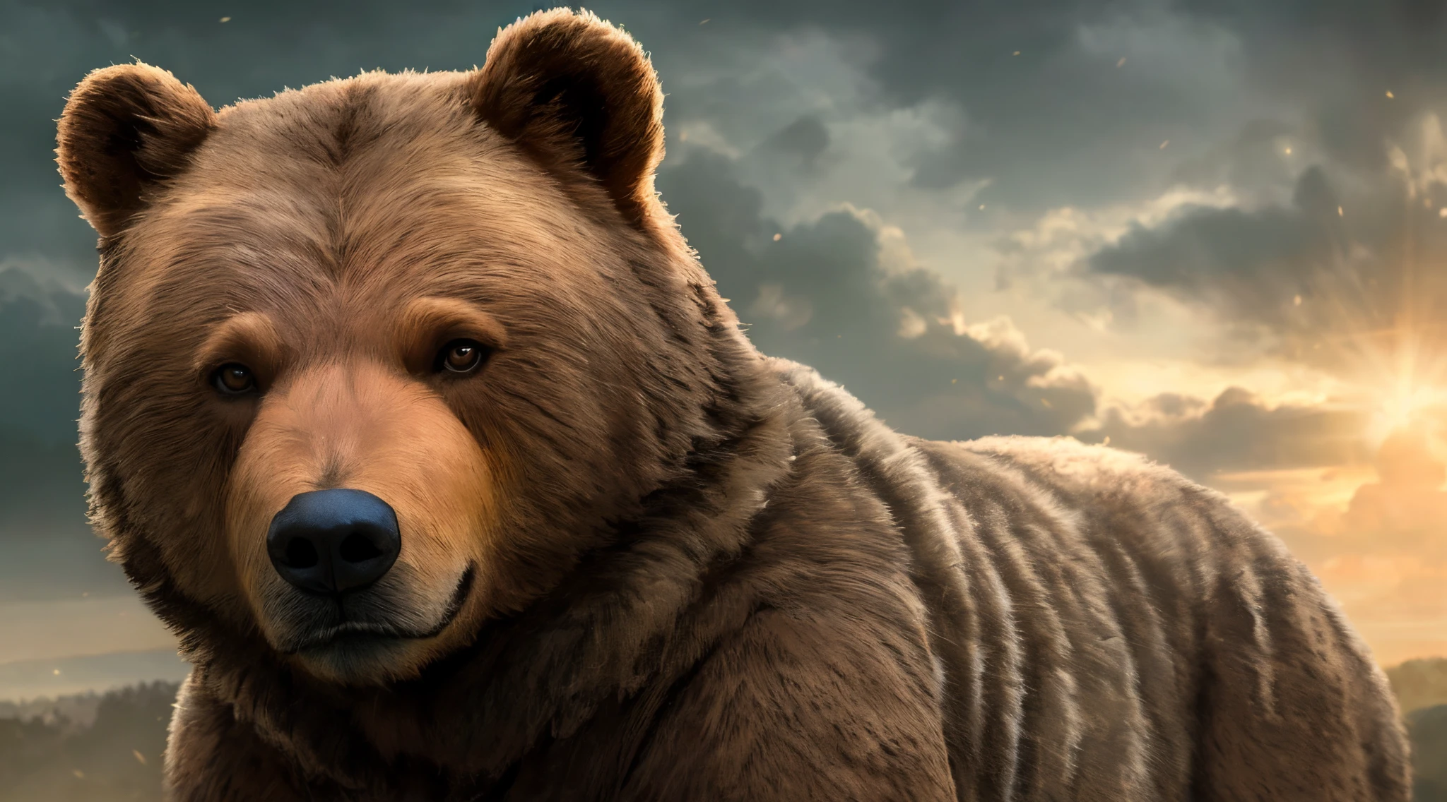 Urso, in army costume, tmasterpiece，melhor qualidade，Cinematic Ligh，arte oficial，Arte de propaganda，movie wallpapers，Papel de parede CG 4k unificado muito detalhado，Detalhes complicados，。Fotorrealista e realista