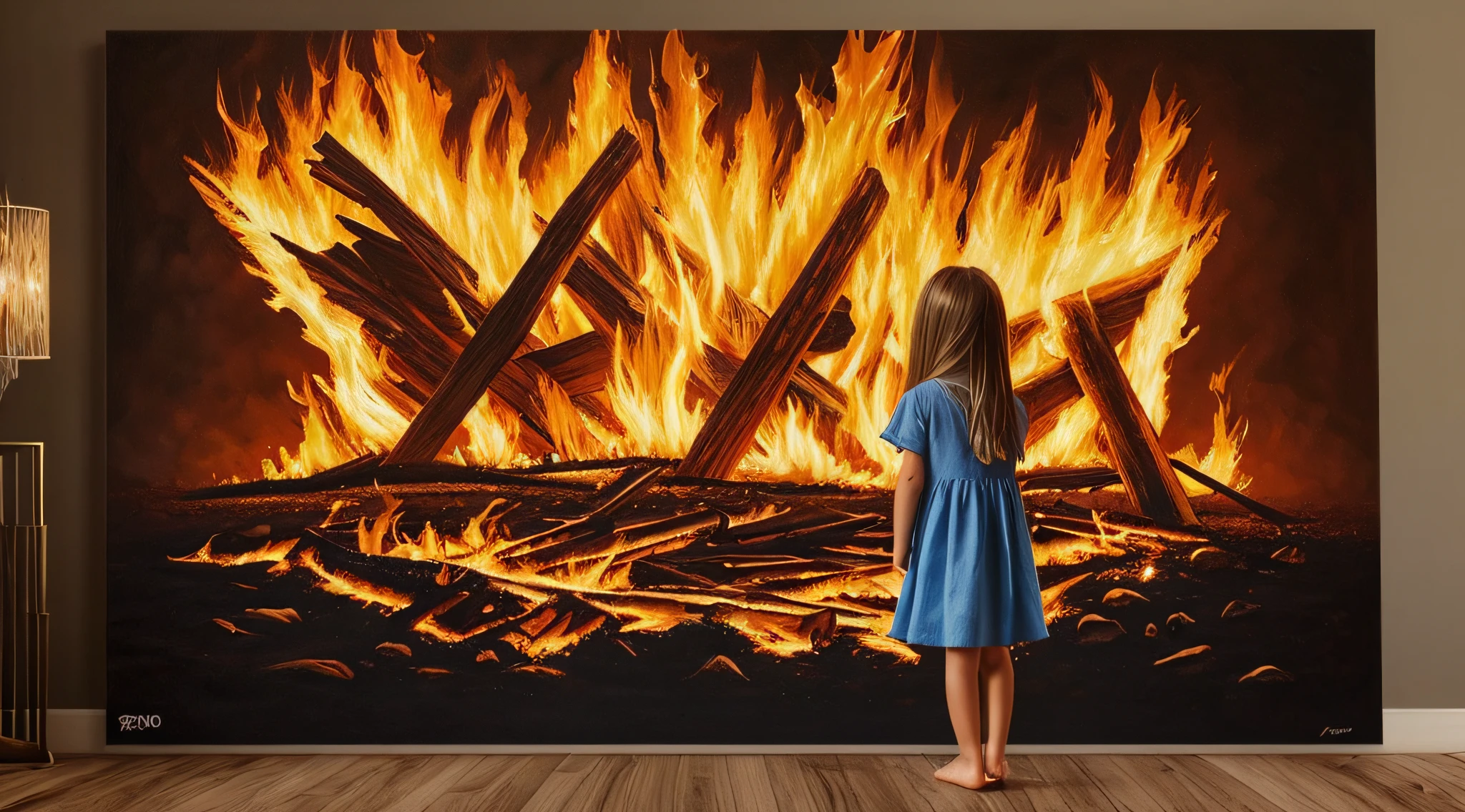 there are two KIDS GIRLS BLONDE LONG HAIR in front of a ring of fire, pintura de luz difusa, poi de fogo, pintura de luz, pintura de luz, luminescente de pintura luminosa, amazing fire art, Anel de fogo, halo de fogo luminoso, flares anamorphic, vestido feito de fogo, poderes de fogo fogo rodopiando, Redemoinhos de fogo, anamorphic flares