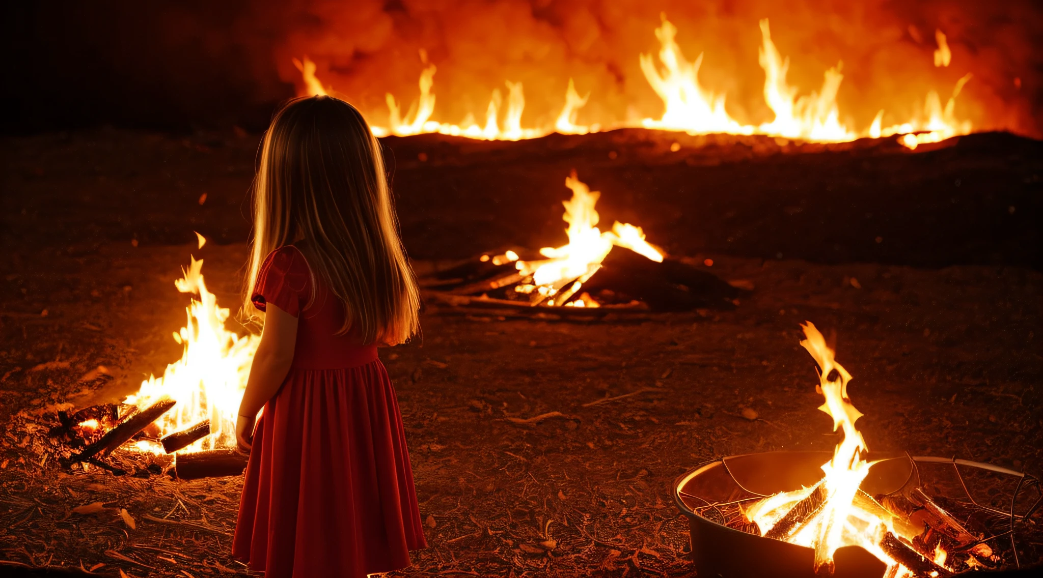 there are two KIDS GIRLS BLONDE LONG HAIR CLOSE UP, em frente a um anel de fogo, pintura de luz difusa, poi de fogo, pintura de luz, pintura de luz, luminescente de pintura luminosa, amazing fire art, Anel de fogo, halo de fogo luminoso, flares anamorphic, vestido feito de fogo, poderes de fogo fogo rodopiando, Redemoinhos de fogo, anamorphic flares