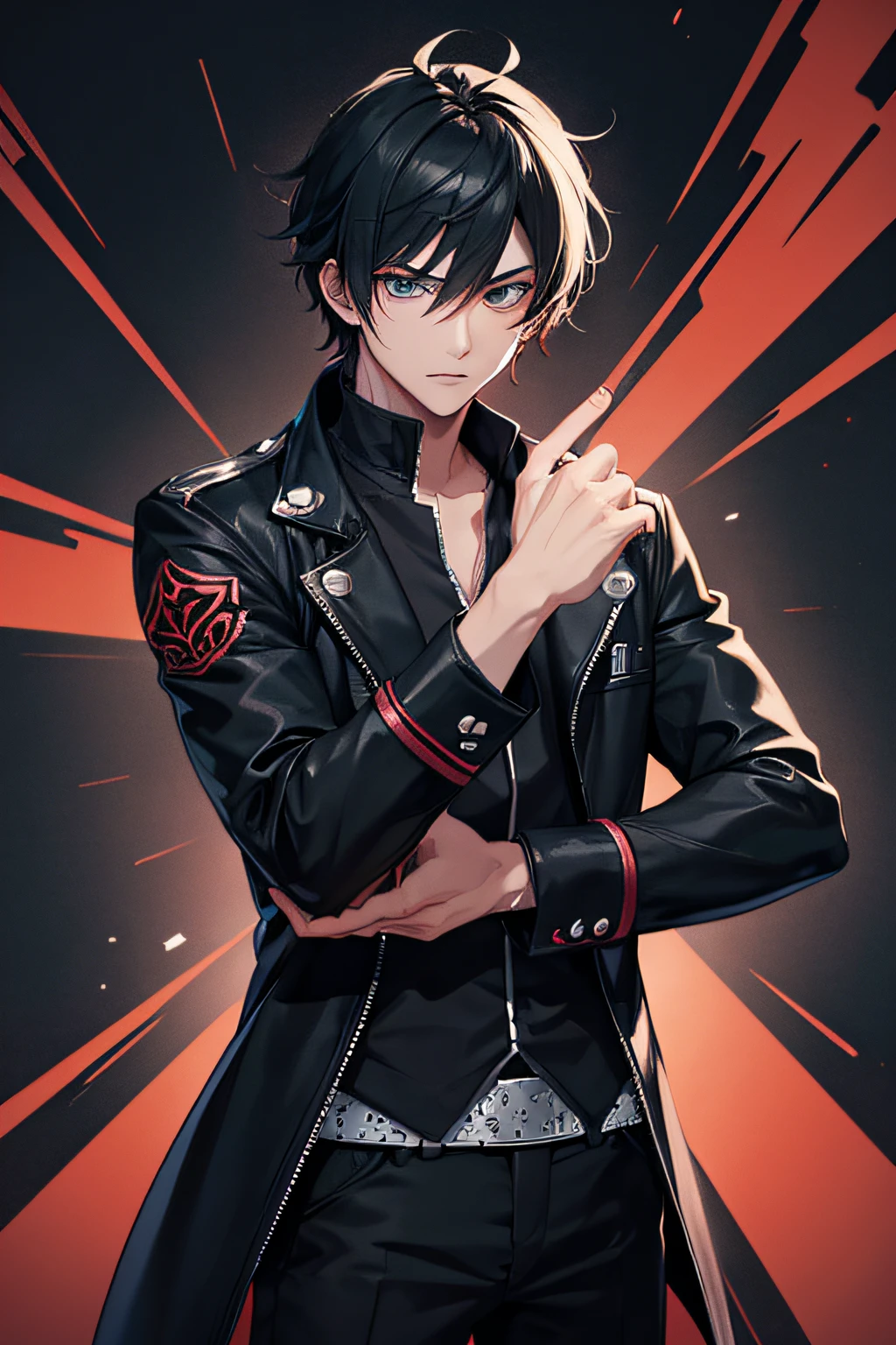dark hero, character anime, badas main character, anime boy style, hiqh quality,black jacket with baddas pose