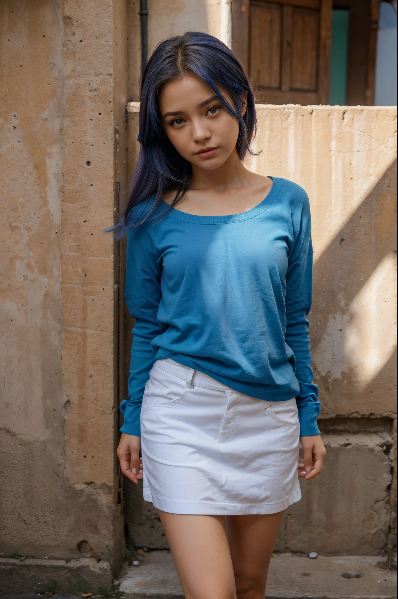1girl, Ebenya, Olhando para o Viewer, cabelos azul claro, Someone, orelhas de gato, rabo de gato, camisa branca, roupas abertas, Cidade Russa, Ba-Shiroko