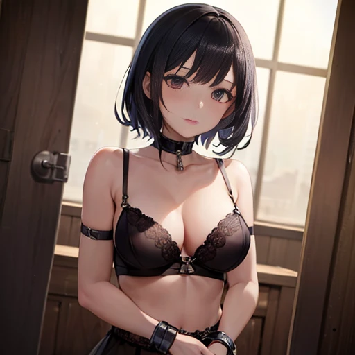 (masterpiece:1.5)),((Finest quality)),(Ultra-high precision),8k picture, Top quality anime, Highest level of resolution,sharpnes, restrained, shackles, rope, babydoll trimmed with lace