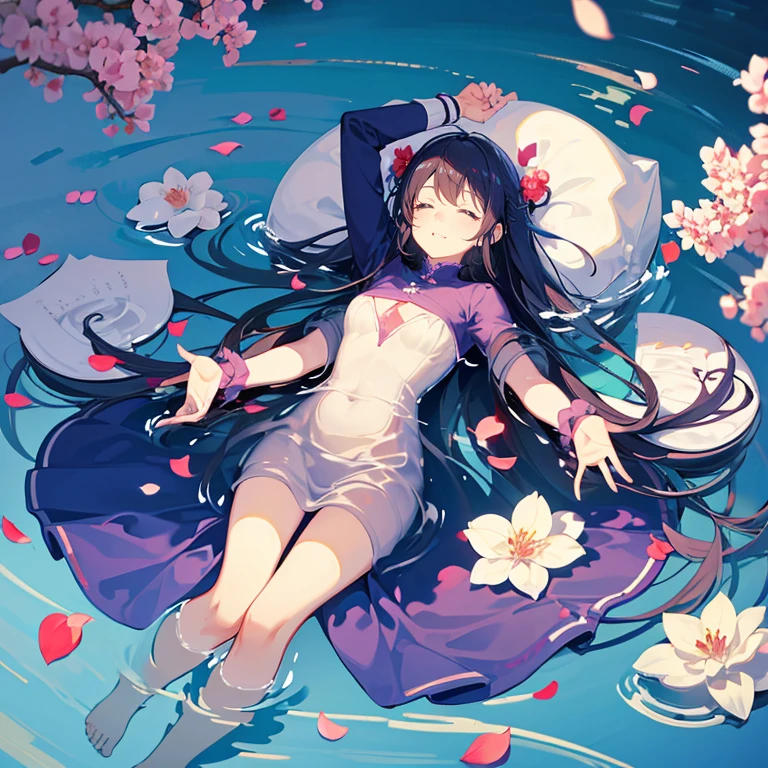 1girl,cetus,magic power,colorful hair,enchantment, (full body:1.5),lying on the flower sea
