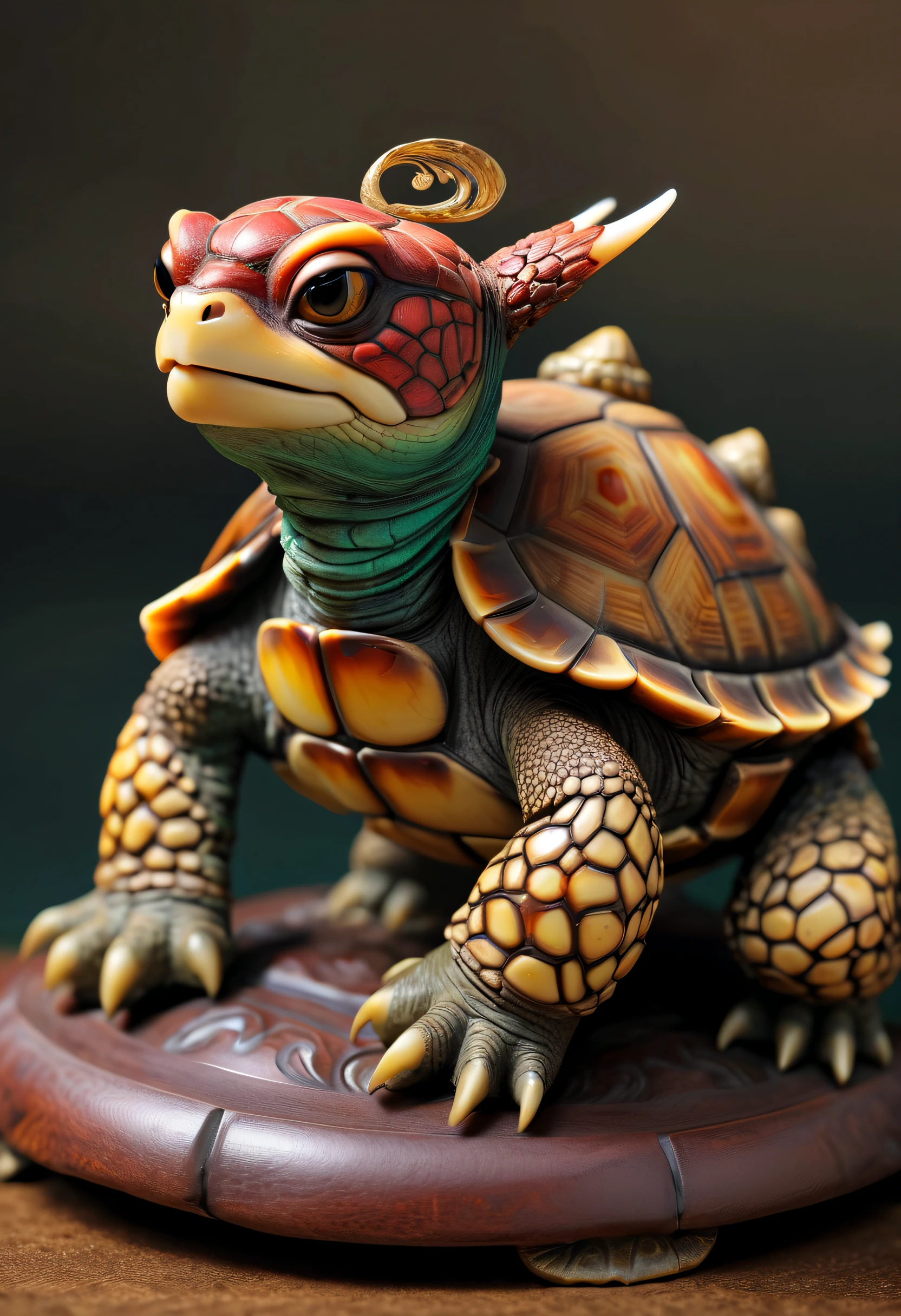 Best quality at best，tmasterpiece，超高分辨率，1（long：1.2），（finely：1.2），Turtlen，Turtle-shell dragon-headed monster，There is tortoise shell on the back，china idol，Ancient divine beasts，（The texture is very real：1.2），（Glowing colorful tortoise shell：1.3），（Real details：1.2），（[the street|Lateral face]：1.1），HighDynamicRange，