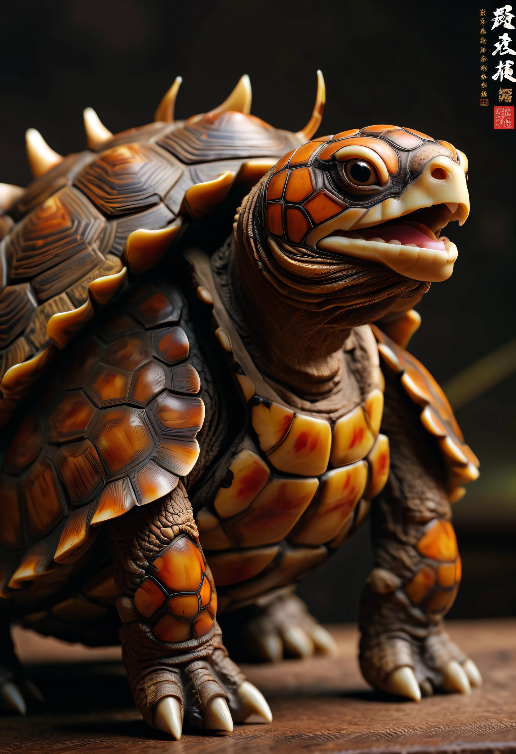 Best quality at best，tmasterpiece，超高分辨率，1（long：1.2），（finely：1.2），Turtlen，Turtle-shell dragon-headed monster，There is tortoise shell on the back，china idol，Ancient divine beasts，（The texture is very real：1.2），（Glowing colorful tortoise shell：1.3），（Real details：1.2），（[the street|Lateral face]：1.1），HighDynamicRange，