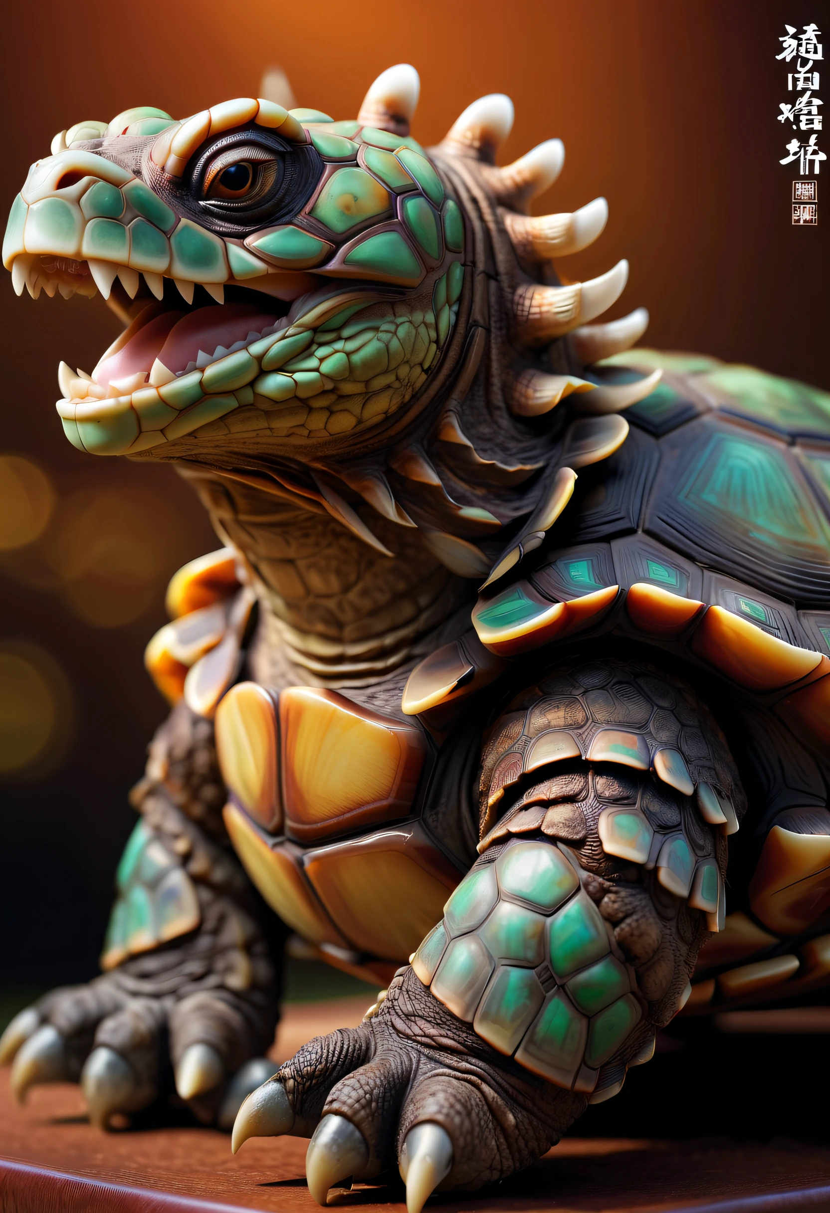 Best quality，tmasterpiece，超高分辨率，1（long：1.2），（finely：1.2），Turtlen，Turtle-shell dragon-headed monster，There is tortoise shell on the back，china idol，Ancient divine beasts，（The texture is very real：1.2），（Glowing colorful tortoise shell：1.3），（Real details：1.2），（[the street|Lateral face]：1.1），HighDynamicRange，
