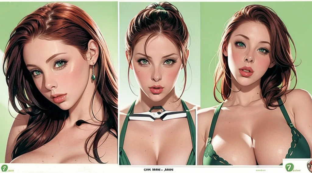 Gianna Michaels, Female original character reference sheet adoptable, ginger hair, green eyes,