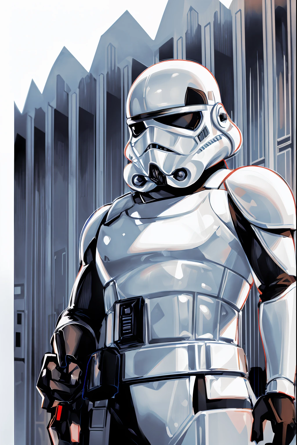 storm trooper, helmet, white armor, science fiction, star wars, 1boy, [black bodysuit], (upper body, portrait)