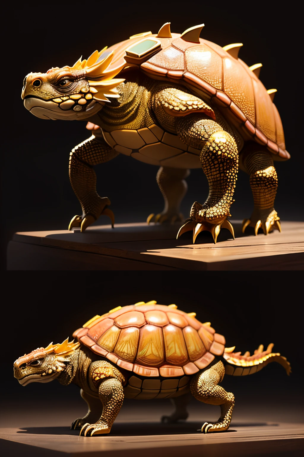 Best quality at best，tmasterpiece，超高分辨率，1（long：1.2），（finely：1.2），golden turtle，Turtle-shell dragon-headed monster，Chinese totem tortoise shell，china idol，Ancient divine beasts，With seal base，（The texture is very real：1.2），（Glowing colorful tortoise shell：1.2），（Real details：1.2），（[the street|Lateral face]：1.1），HighDynamicRange，Ultra-detailed 3D modeling，