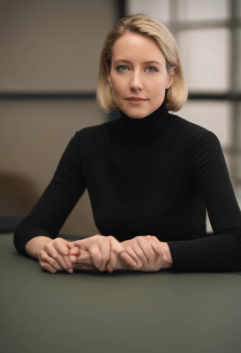 A photo of me participating in a prison debate competition,Real life,Before prison, Elizabeth Holmes, the founder of Theranos, was known for her signature black turtleneck, presenting an image of simplicity and focus. Holmes had straight blonde hair, often tied back, and rarely wore makeup, contributing to her minimalist and professional appearance.
