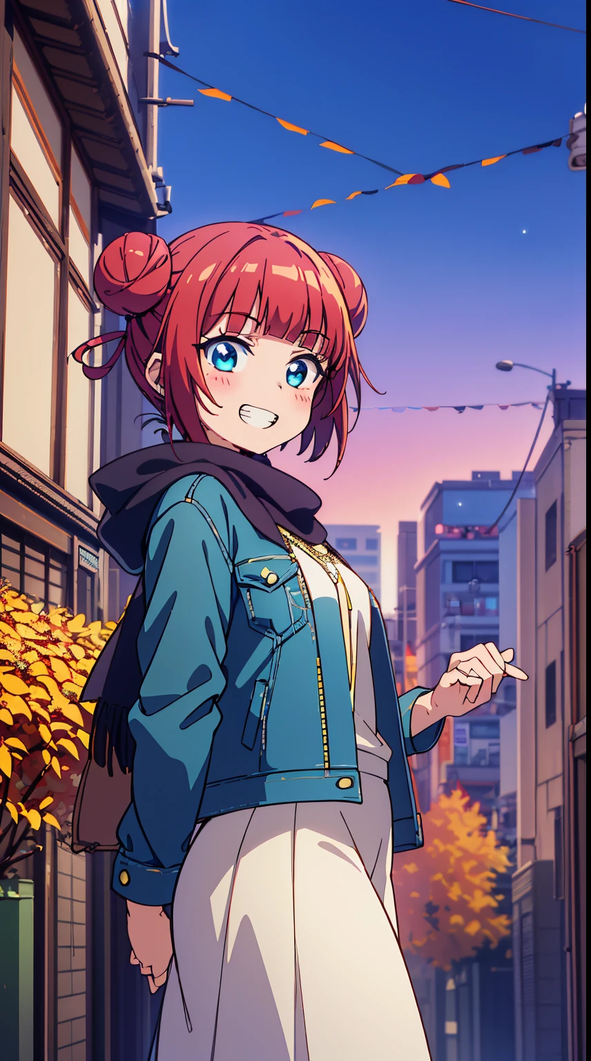 (Absurd realistic structure details),(High resolution complex and detailed text quality),(High-resolution microstructure、High Poly 3D Rendering Correction),Methods of geometry,Careful explanatory anatomy,
BREAK,
(17 years old girl), 1 beautiful girl, (Cute:1.5), (Chibi: 0.8), (kawaii: 1.5), (Lori: 0.5), (17 years old girl), BREAK(Red hair, short-hair,2 hair buns,Blunt bangs:1.4),(:D,grin:1.3),{Heterochromia,pale blue eyes,pale green eyes, Eye Highlights,The first hyperfine stars:1.5},star eye silhouette,(long eyelashes, Double eyelids:1.2),(de pele branca),BREAK,Clear skin,Beautiful skin, ,(best quality face),(Top quality glowing eyes),(The best smile,grin:1.45),
BREAK(Denim jacket:1.2), White T-shirt, (Maxi skirt:1.3), (Fringe Scarves:1.2), lowfers,
BREAK,(Sunset), (There is a picture of a road made of electric wires and poles...., anime countryside landscape, Anime Background Art, Anime landscapes, very detailed illustration.", anime style cityscape, style of makoto shinkai, anime backgrounds, Anime landscapes, in the style of makoto shinkai, painted in anime painter studio:1.3),Waterfall,depth of fields,a closed mouth,(Osaka in Autumn:1.55), blush, bottles, (Look back:0.6), (Sexy Pose:1.2), (tilt head:1.1),
BREAK, (Dynamic Angle,from the front side:1.2), wakame,wakame,wakame,
BREAK,(Blurry background:1.3),(absurderes, hight resolution, Super Detail Art),cel shading,Clear Color, Lonely optical effect, Beautiful pictures, Bright glow, mystic atmosphere,(Close-up of girl:1.1), (Bright glow, Light particle effect, light leaks, Aerial effects:1.1), clean line drawings,Clear Color, Beautiful pictures,