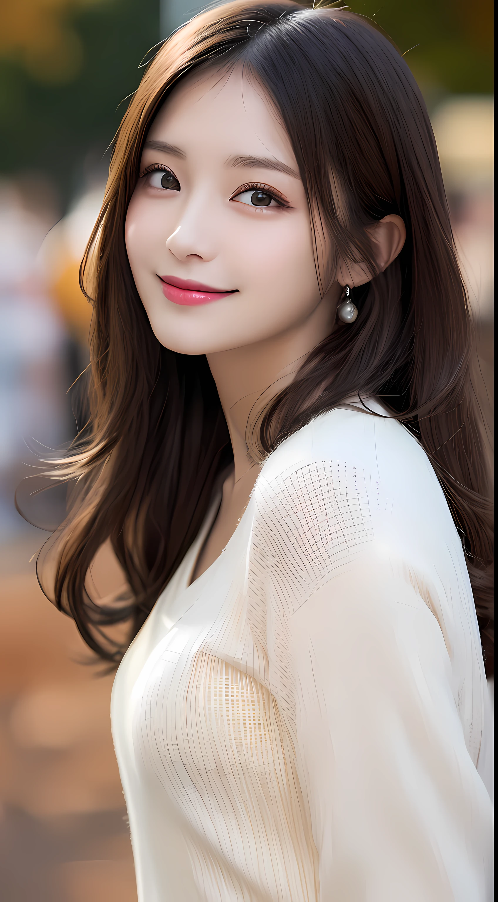 masutepiece, Best Quality, Illustration, Ultra-detailed, finely detail, hight resolution, 8K Wallpaper, Perfect dynamic composition, Beautiful detailed eyes, Autumn Women's Fashion,waved hair,small tits、Natural Color Lip, Bold sexy poses,Smile,Harajuku、20 years girl、Cute、Sexy shot looking at camera