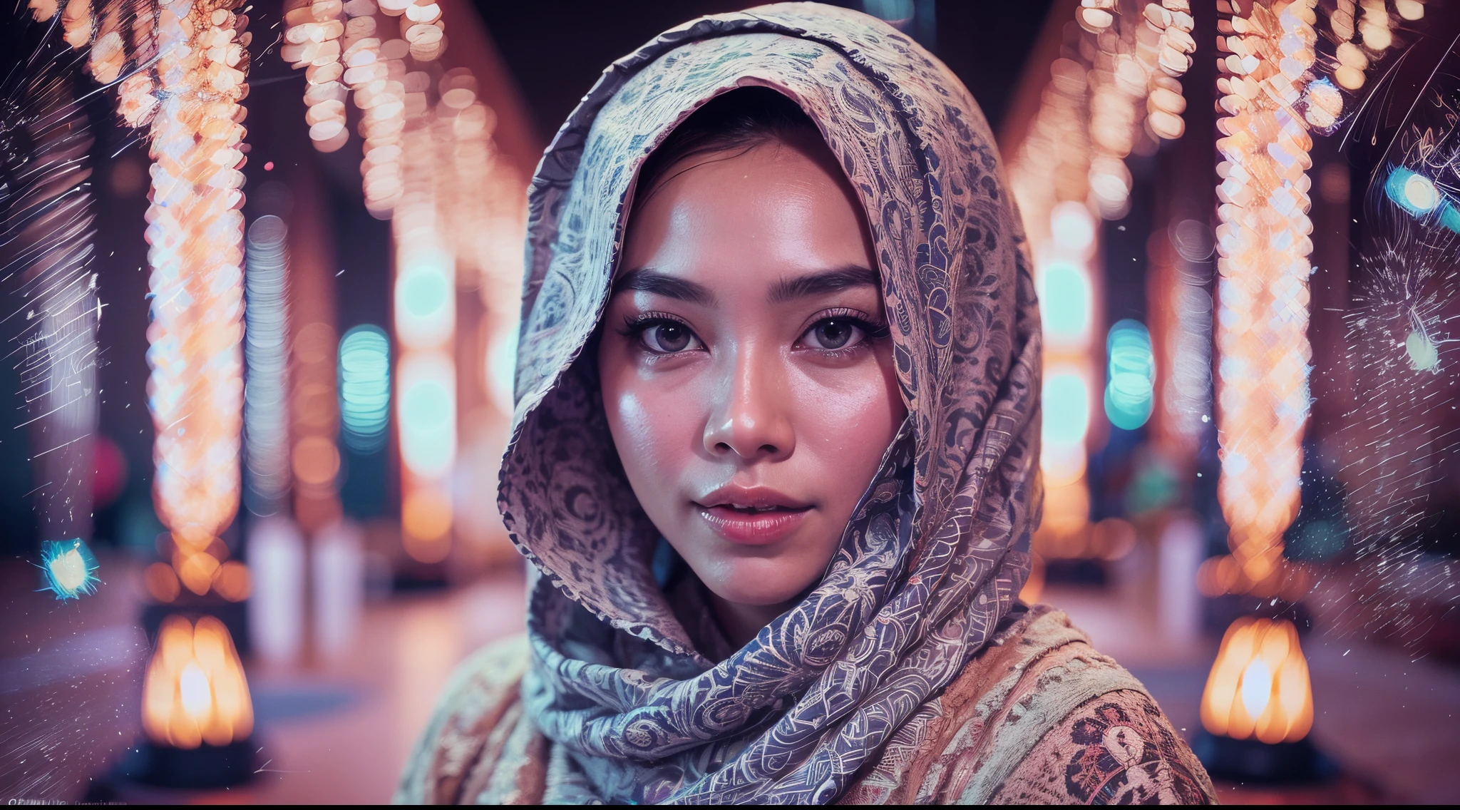 1 matured malay girl in hijab wear wet lace bra and pleated skirt, kuala lumpur street, nighttime, neon city lights, upper body,close-up, seducing, sexy pose, (8k, RAW photo, best quality, masterpiece:1.2),(realistic, photo-realistic:1.37),