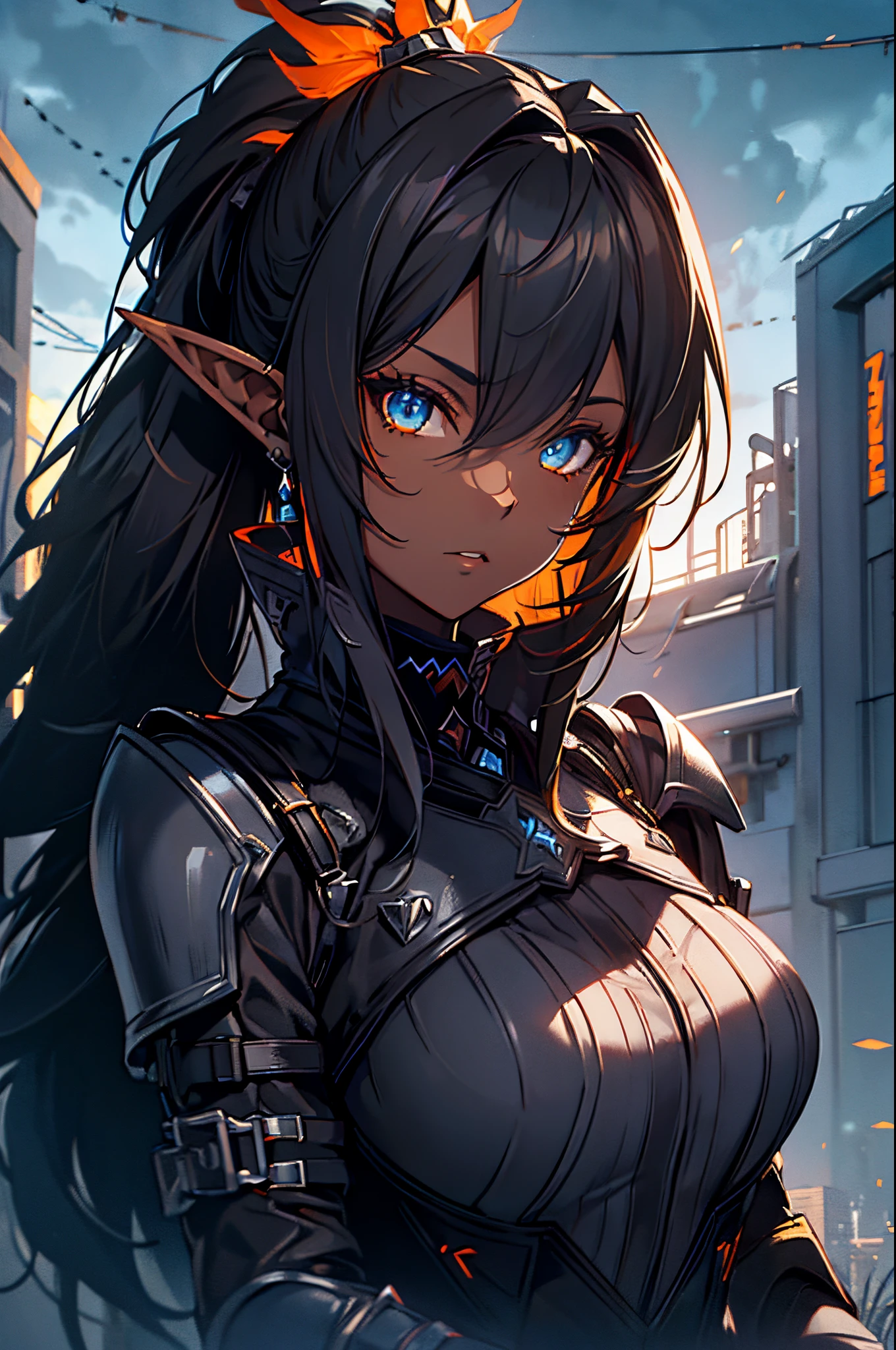 16k, RTX, HDR, extremely high details, Intricate, Professional make-up, a closeup of a, Best Quality, Masterpiece, night time, 1Woman, 独奏, Mature, Cool, edgy, muscular, Sexy micro bikini top, glowing eyes, Long hair, , tetas grandes, cleavage, ((Extremely)).