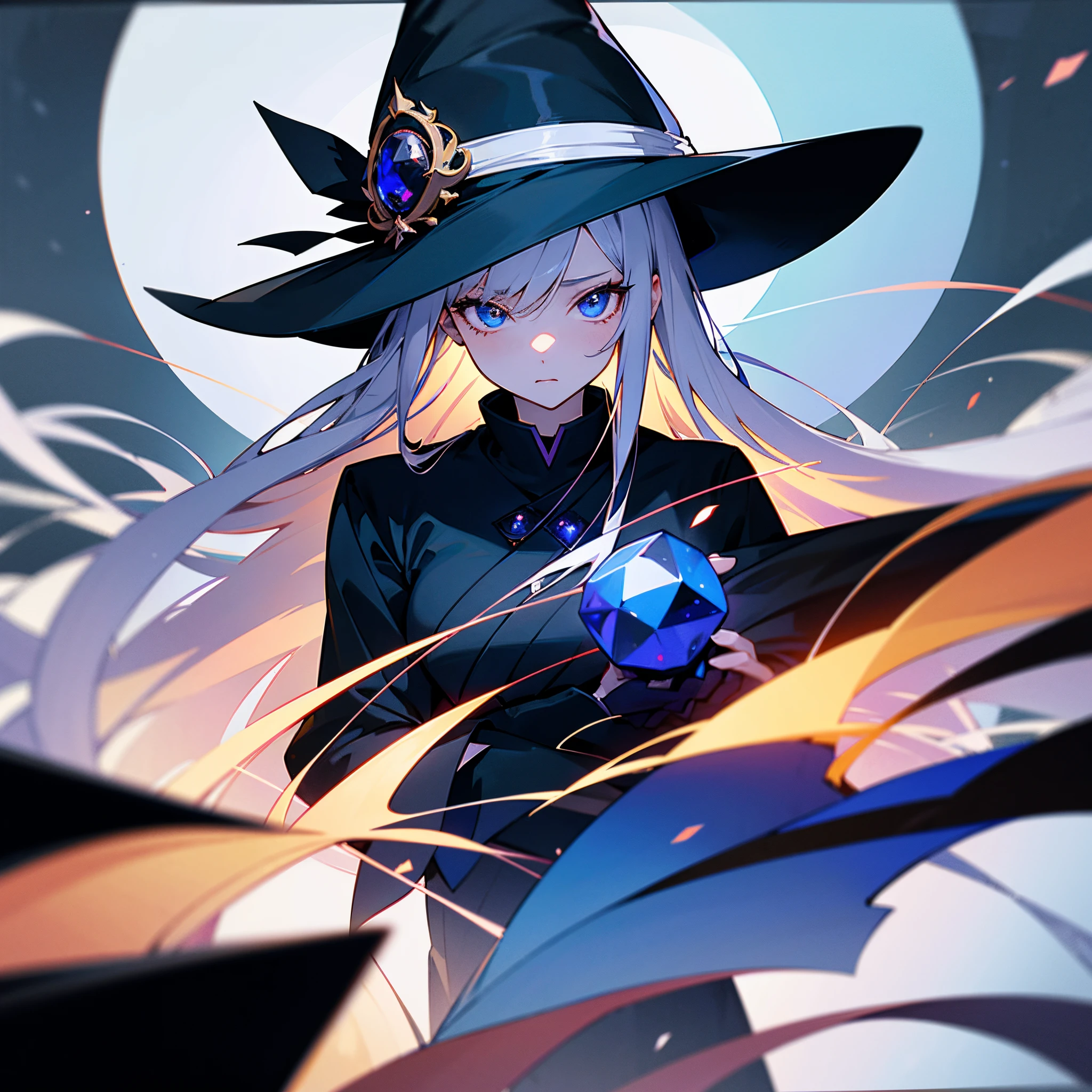 Tokyo at midnight、An adult woman with white hair and an adult woman with dark brown hair、I have an assault rifle、He wears a large black witch hat with sapphire accessories、Wears a large black witch hat with garnet accessories、、blue eyes、Two-dimensional illustration、Japan Anime、drawn by Japanese ilastrator、high-level image quality、4K picture quality、High Quality、hight resolution、5 million pixels、high détails、beatiful backgrounds