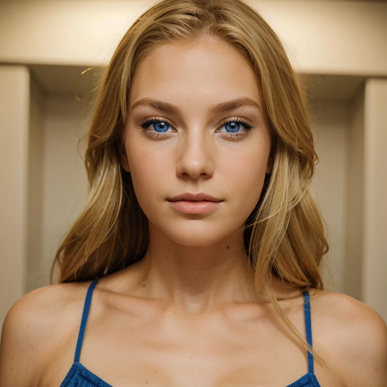 Beautiful American female face with blonde hair and blue eyes