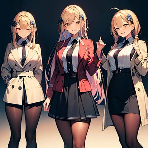 (cowboy shot: 1.5), (white background, simple background: 1.5), (masterpiece:1.5), (big breasts: 1.5), (1 girl: 1.5), young woman, (Beautiful Girl:1.5), (extremely detailed and delicate anime face and eyes:1.5), whole body, (natural light, HDR, extremely details CG:1.3), (dynamic posture: 1.3), {correct body anatomy}, (wide hips: 1.3), (perfect hands: 1.5), single focus, toned body, Beautiful Lips, thick lips, {surreal}, {correct posture}, {minutes details}, {detailed body}, {detailed clothing}, (Bright Eyes: 1.3), (cleavage: 1.3), {accessories}, {sexy}, high school girl, (school jacket: 1.5), (Short blazer: 1.3), (recruit shirt: 1.3), long sleeves jacket, (open blazer: 1.3), jacket, (juliet sleeves: 1.5), (long sleeves: 1.3), (pleated skirt: 1.5), (skirt with lots of frills: 1.5), (brown lace thighhighs: 1.5), brown thighhighs, (thigh ribbon: 1.3), (Hakama bow: 1.3), (neck ribbon: 1.5), (black boots high-heeled: 1.3), jewelry, earrings, (light smile: 1.3), (medium hair: 1.5), (two-tone hair: 1.5), (Blonde hair: 1.5), (lavender streaks: 1.3), (Blonde hair with lavender streaks: 1.5), (hairup: 1.5), hair loop, (two side up: 1.3), very thick hair, (swept bangs: 1.5), glowing hair, (white sidelocks: 1.5), (bright light green eyes: 1.3),