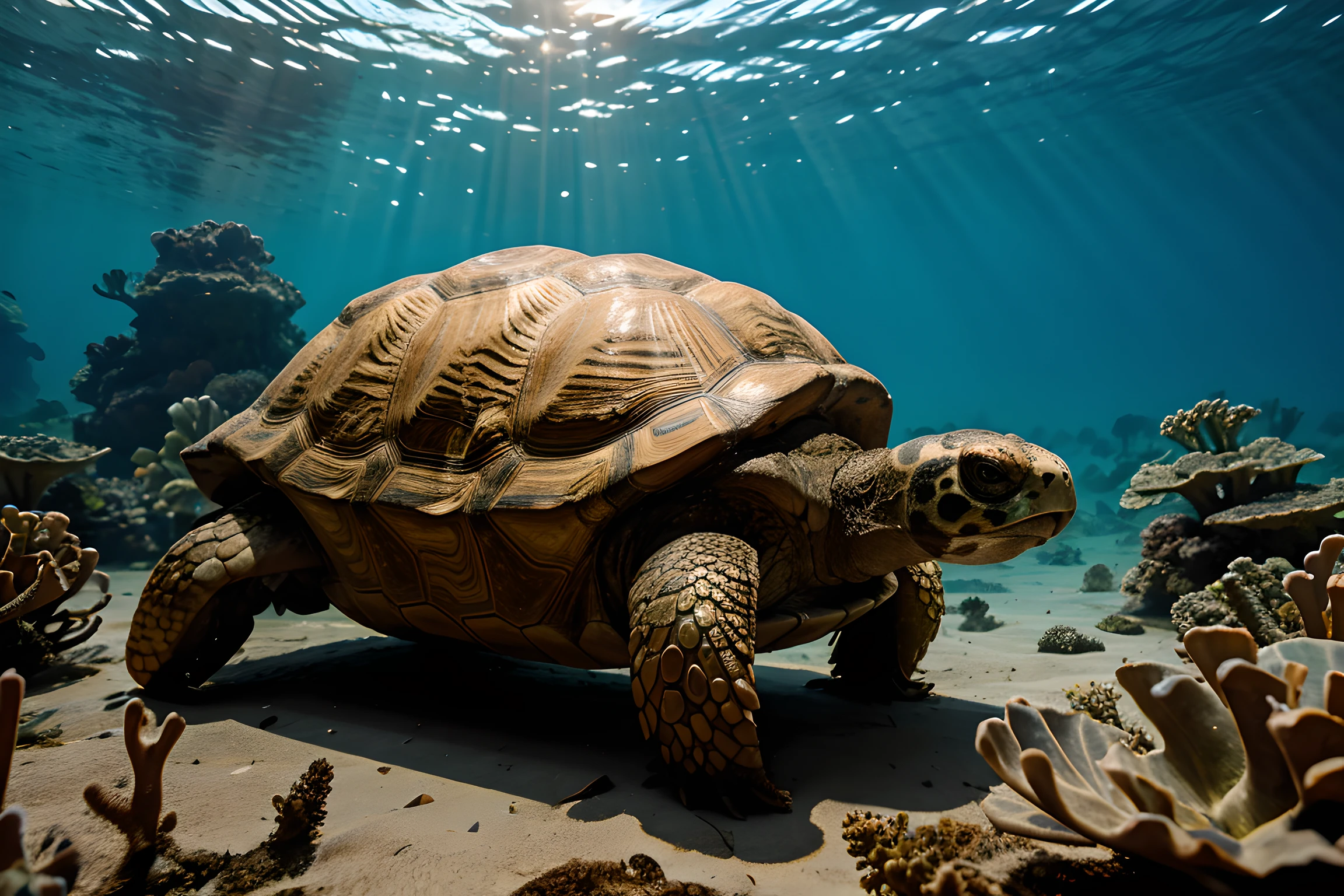 RAW photo, Ultra HD,Brazilian tortoise,underwater