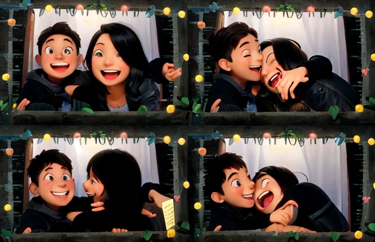 Boy and girl in a Photo Booth laughing and smiling