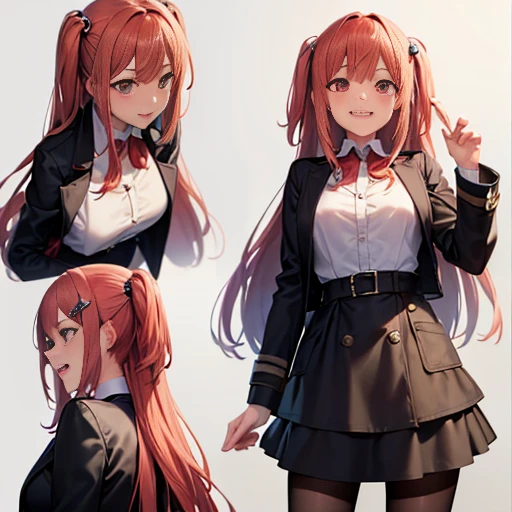 ((masterpiece:1.5)),((Finest quality)),(Ultra-high precision),8k picture, Top quality anime, Highest level of resolution, sharpness, laughing, two side up, tights ,beautiful face, biologically correct hand, cheerful, long hair, hair ornament, layered skirt, trench coat,