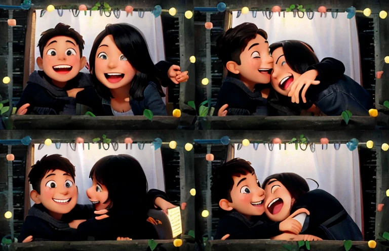 Boy and girl in a Photo Booth laughing and smiling