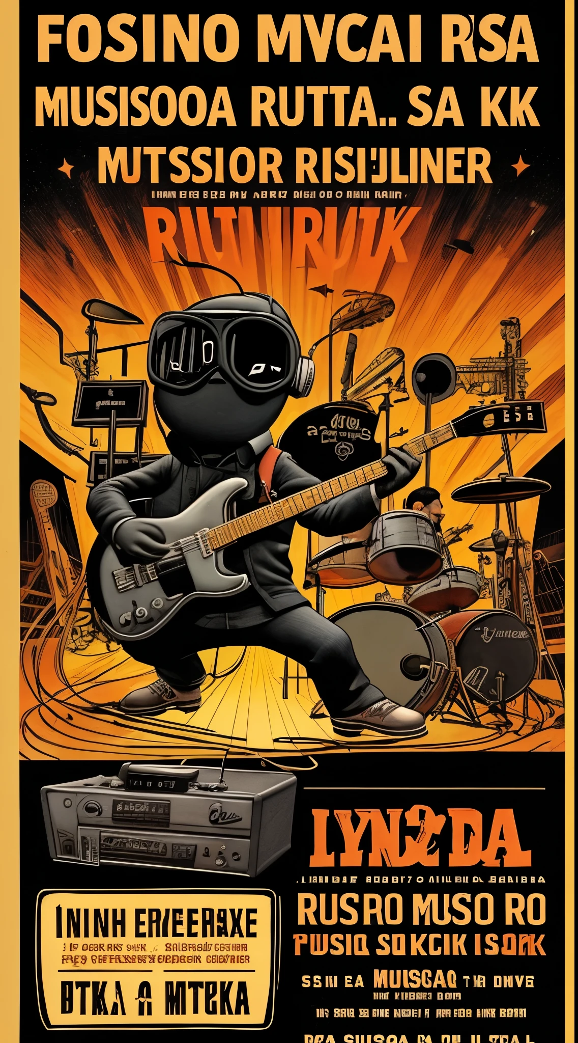 FLYER PARA EVENTO DE MUSICA ROCK,SKA SIN TEXTO COLORES MORADOS Y AMARILLOS