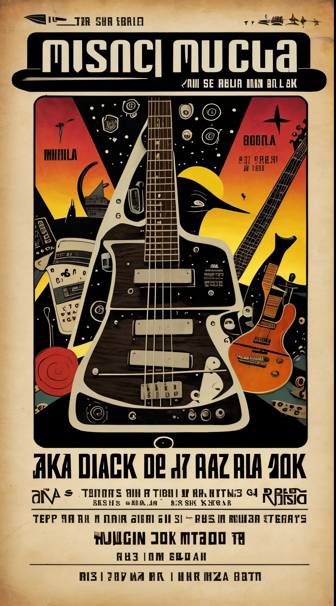 FLYER PARA EVENTO DE MUSICA ROCK,SKA SIN TEXTO COLORES MORADOS Y AMARILLOS