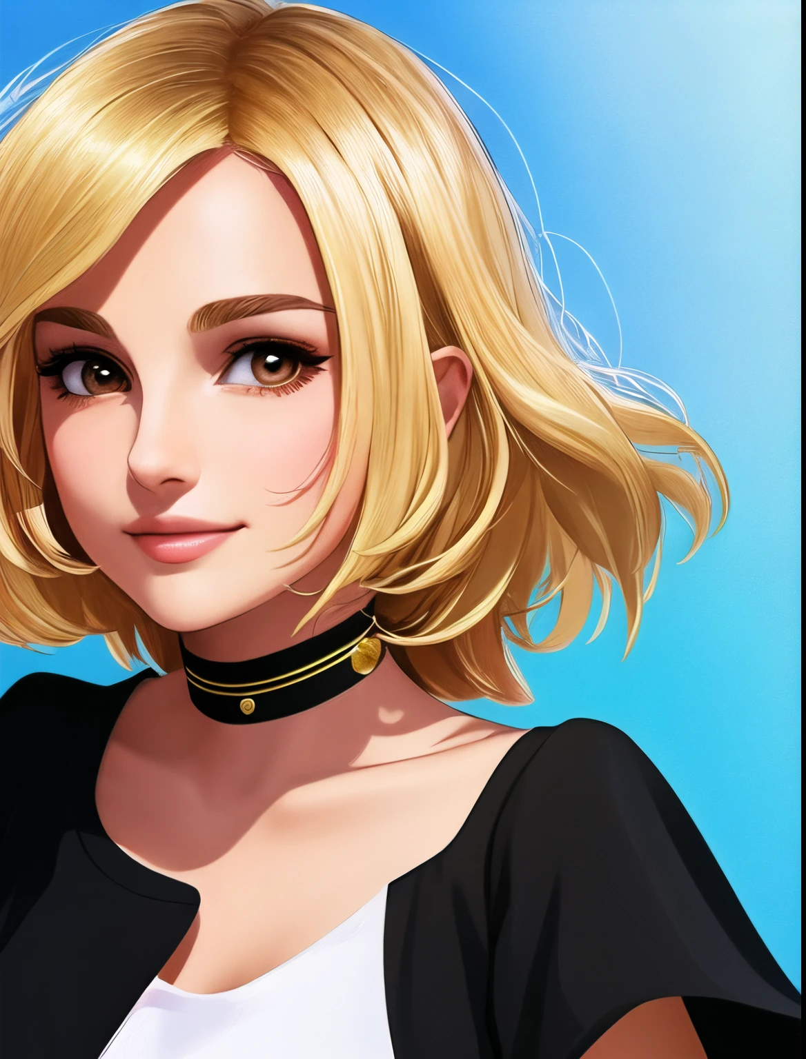 blond haired woman with a choke and collared top, digital anime illustration, digital anime art, detailed digital anime art, anime style portrait, detailed portrait of anime girl, smooth anime cg art, anime styled digital art, kawaii realistic portrait, realistic anime artstyle, realistic anime 3 d style, portrait anime girl, beautiful anime portrait, detailed anime character art