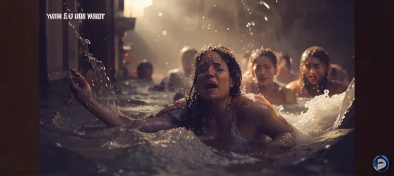 sad looking people crying being washed away by water