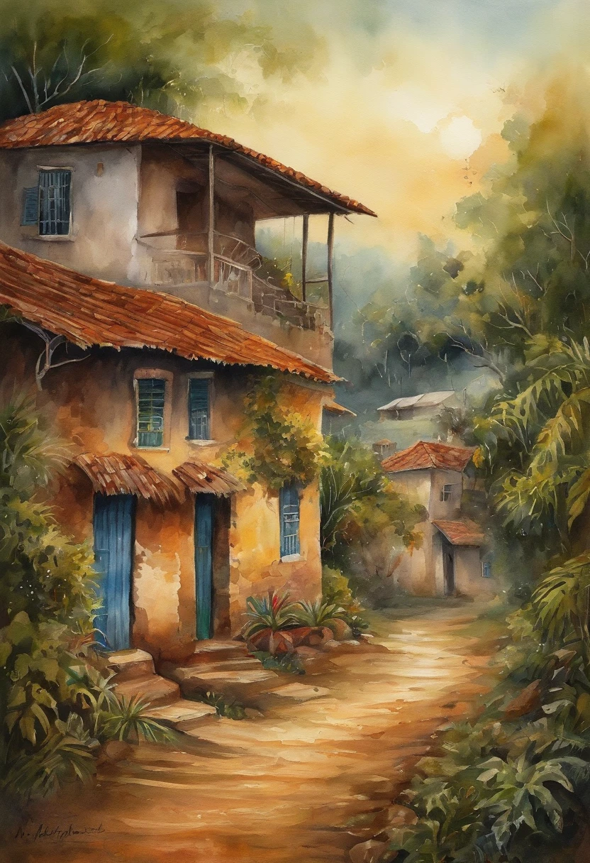 Best Quality, masutepiece, 超High Resolution, (Realistic photos:1.4), surrealism, It's like a dream,melting，street in rural Brazil, Casas Coloniais