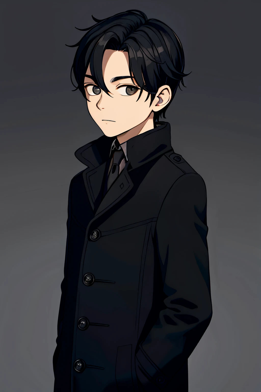 Boy Black hair medium overcoat black