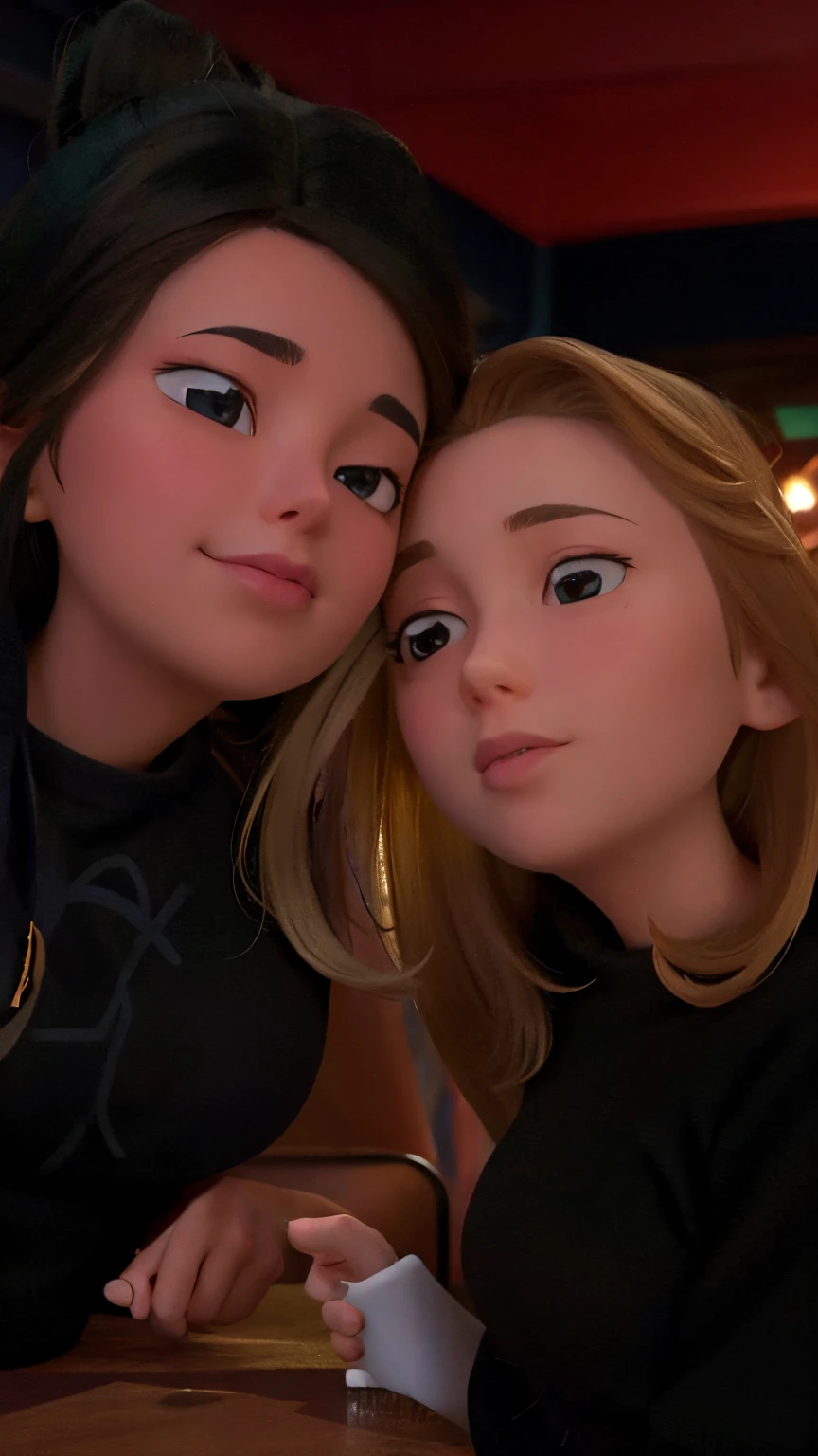 Two female friends sitting at the bar
