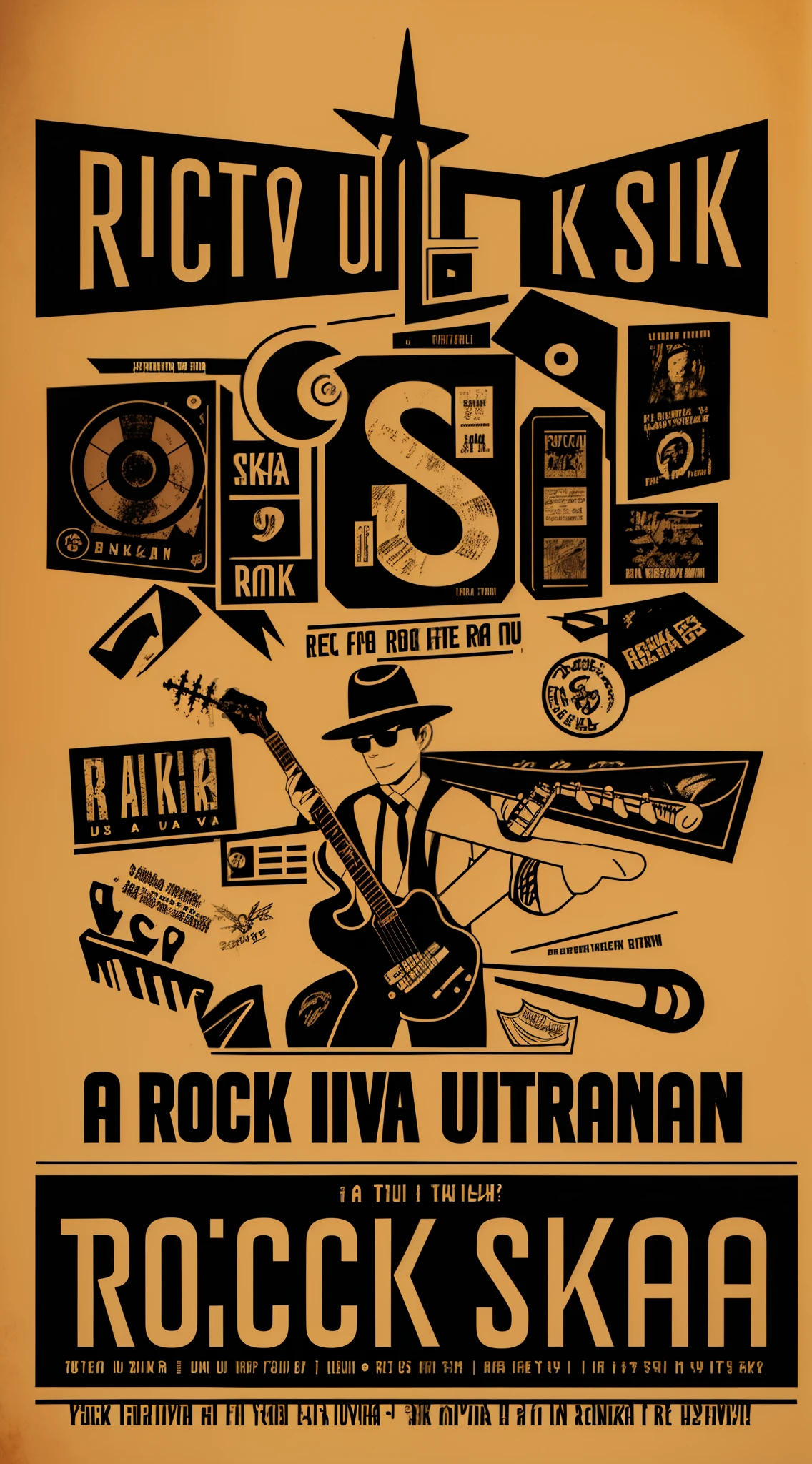 FLYER DE UN FESTIVAL DE ROCK URBANO Y SKA,EN LA PORTADA UNA BANDA DE ROCK CON SUS INSTRUMENTOS