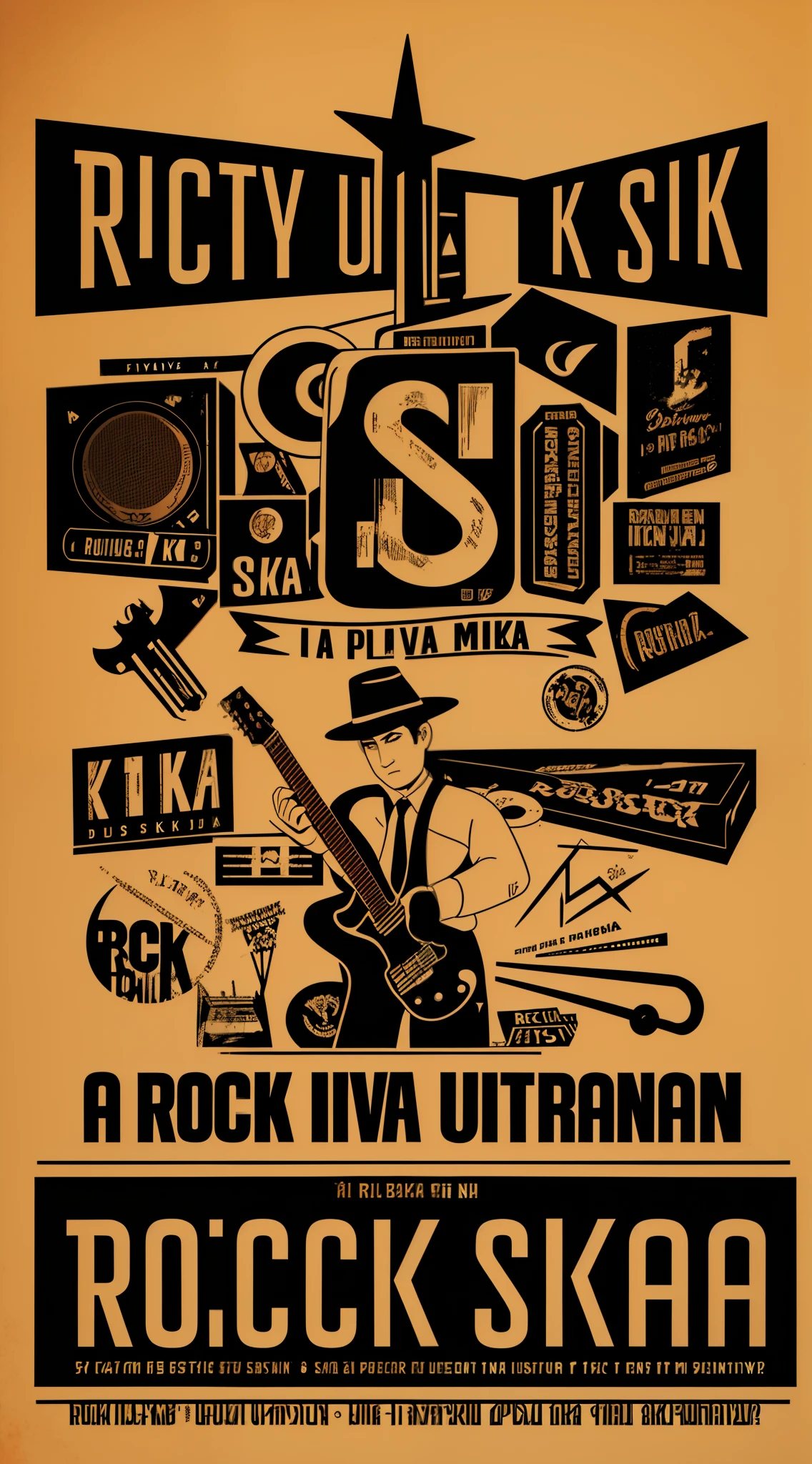 FLYER DE UN FESTIVAL DE ROCK URBANO Y SKA,EN LA PORTADA UNA BANDA DE ROCK CON SUS INSTRUMENTOS