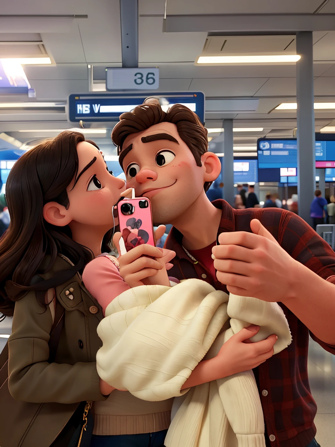 there is a man and woman taking a selfie in the airport, in love selfie, kissing together cutely, low quality photo, long distance photo, very very low quality picture, profile picture, 😭🤮 💔, iphone selfie, momma and papa, 😭 🤮 💕 🎀, they are in love, 😭 🤧 💔, very accurate photo, 8k selfie photograph
