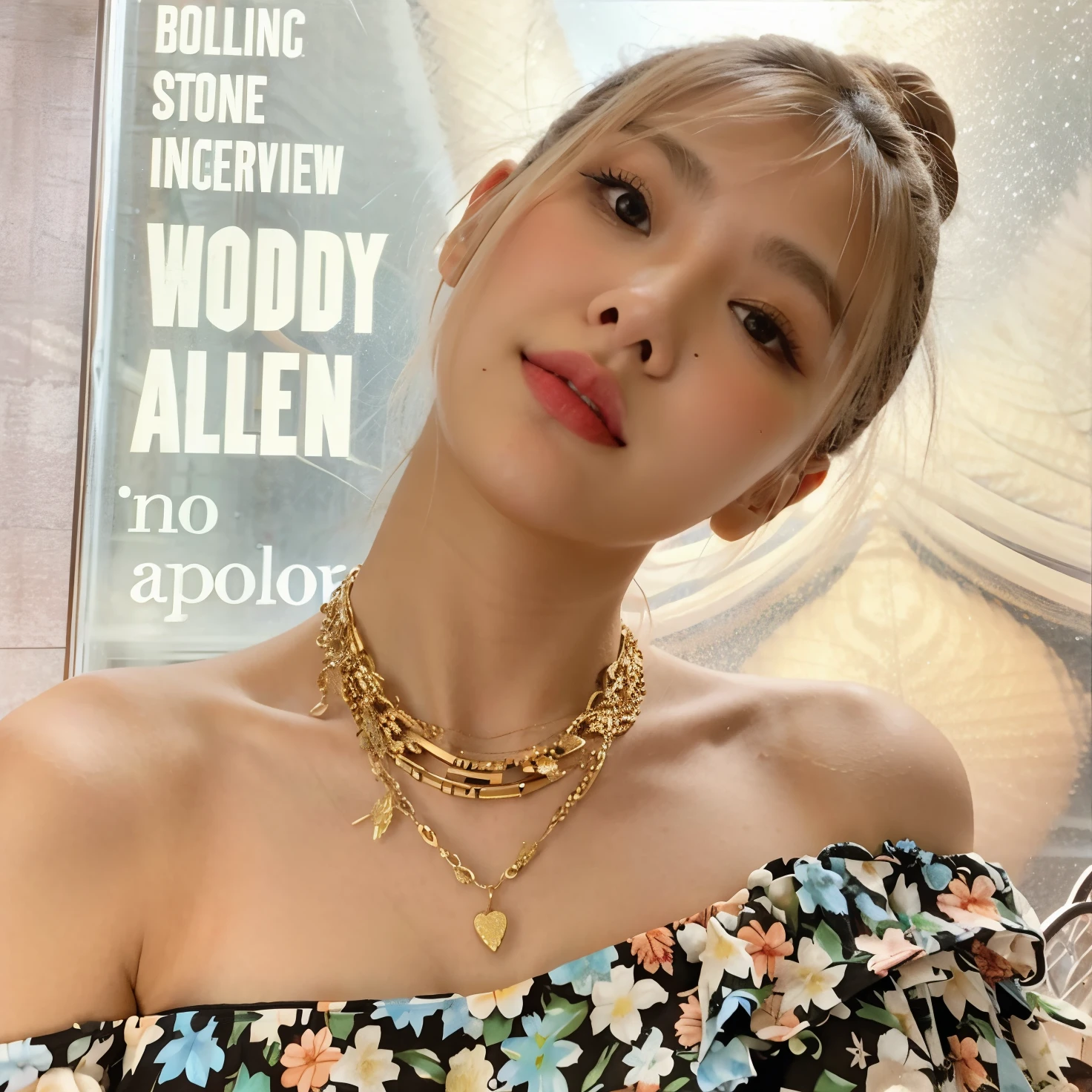 um Close de uma mulher usando um vestido floral e um colar, Parque Roseanne do Blackpink, Lalisa Manoban do Blackpink, Lalisa Manobal, jossi do blackpink, jennie blackpink, imagem vazada, Dom Yunjoo, Jisoo do Blackpink, Kim Doyoung, Retrato de Jossi de Blackpink, jisoo do blackpink, Cl, Jinyoung Canela, Xision Wu