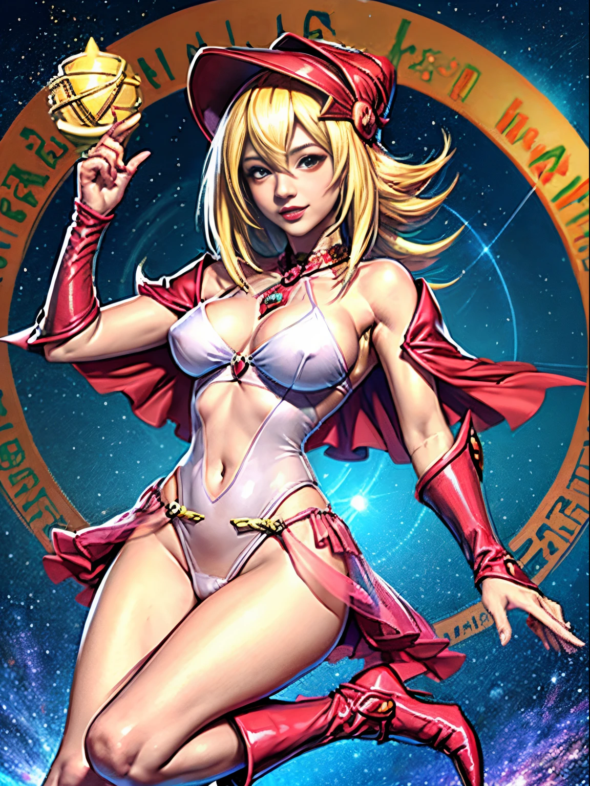 Yelan, dark magician gils, vestido rojo, pelaje blanco,((see through)), extremadamente detallado,(( tanga))),Sonriendo, Anime realista, tacones rojos, (((Navidad))), escote, caderas anchas, 20 years old woman. Volando. Pose sejustiva y sensual
