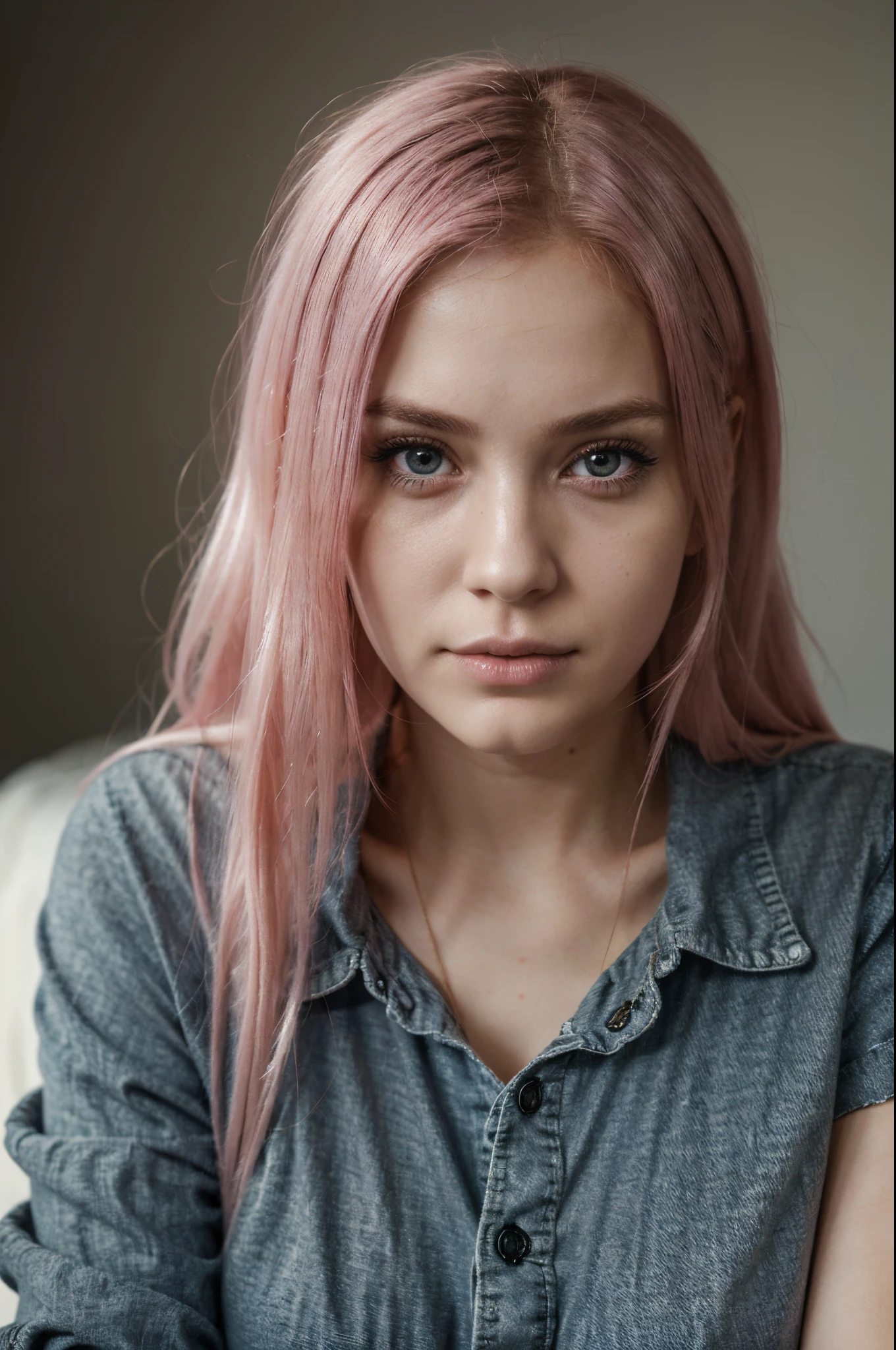 An ultra-detailed photo portrait of a (gothic girl with pink hair:1.3) and (freckles:1.2), hit by a (ray of sun from a window:1.1), dramatic contrast, intricate lace details, deep shadows, vibrant highlights, soft textures, Canon EOS 5D Mark IV, 1/320s, f/1.8, ISO 100, high fidelity, crystal-clear sharpness, moody atmosphere, ethereal glow, delicate interplay of light and shadow, captivating gaze, rich color palette, artistic expression, emotional resonance.