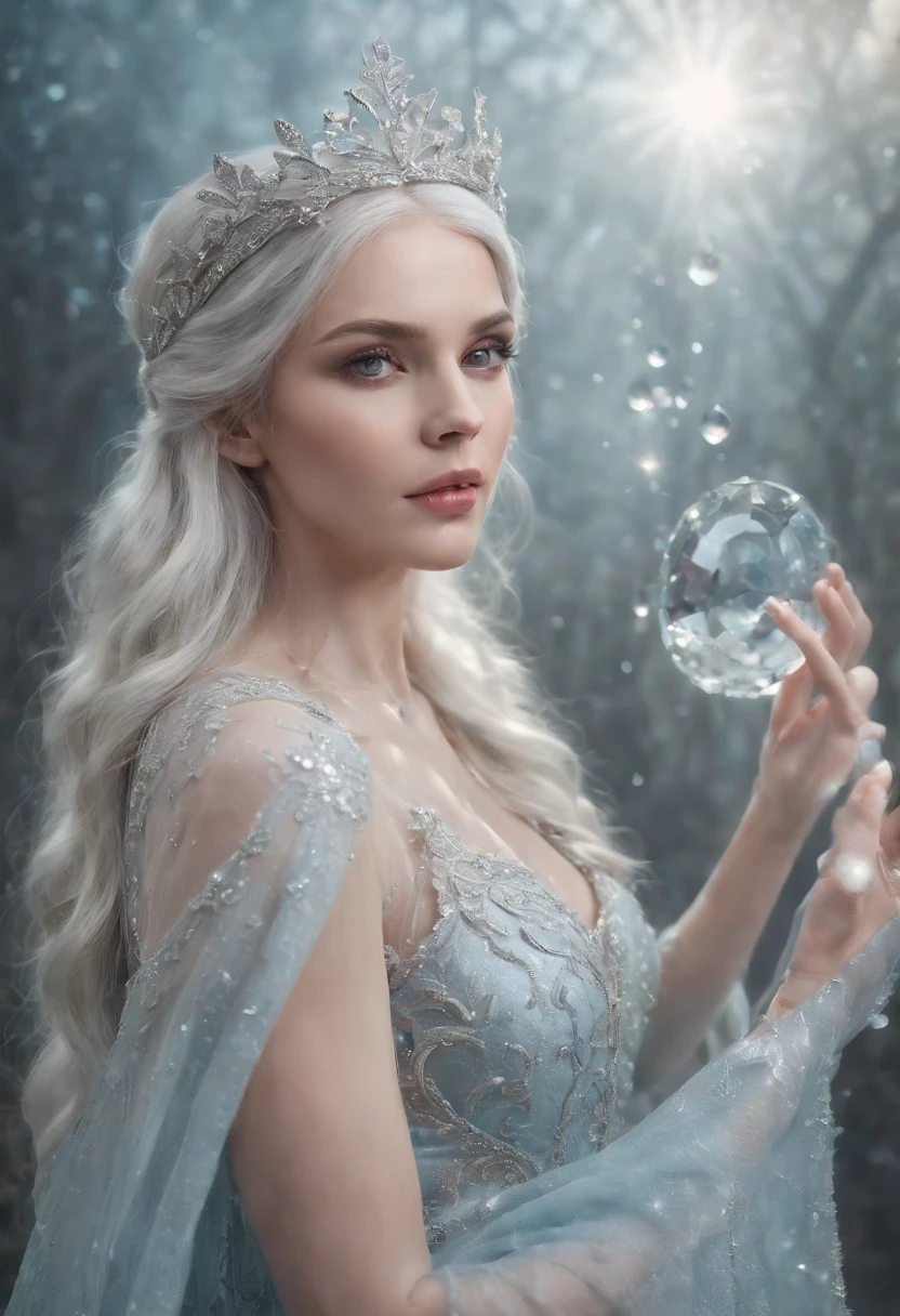 avantgarde fashion shot of an incredibly adorable ice queen playing with shimmering fairy magic, cute eyes looking at camera!!!,The primary focus of the composition should be the seamless fusion of the grey hair, grey eyes, and roots, with magical pixie lights, intricately detailed elven clothing, filigree, flowers, vibrant, ornate, sharp focus, inkflow, oil splash, TINY water drops, inksplash, paintsplash, running paint, running ink, incredible depth, intricate details, cinematic, dramatic lighting, beautiful light and shadows, clear contrast, intricate, hyperdetailed, meticulously detailed, a masterpiece, whimsical fantasy" HDR. UHD. -style raw --ar 5:6 --s 750, super long hairs, very long hairs, highly detailed hairs, absurdly long hairs, voluminous long hairs, straight posture