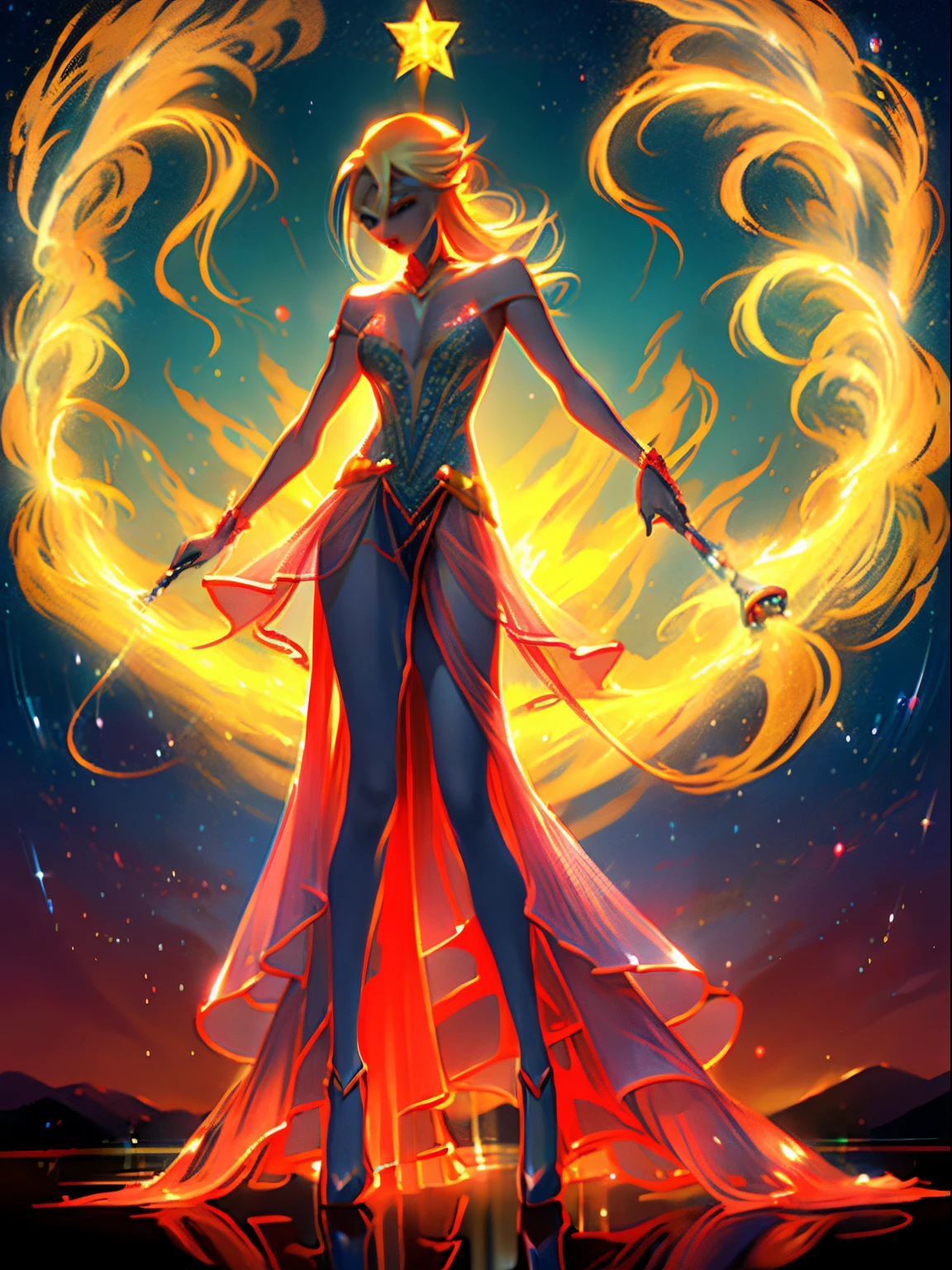 Yelan, dark magician gils, vestido rojo, pelaje blanco,((see through)), extremadamente detallado,(( tanga))),Sonriendo, Anime realista, tacones rojos, (((Navidad))), escote, caderas anchas, 20 years old woman. Volando. Pose sejustiva y sensual