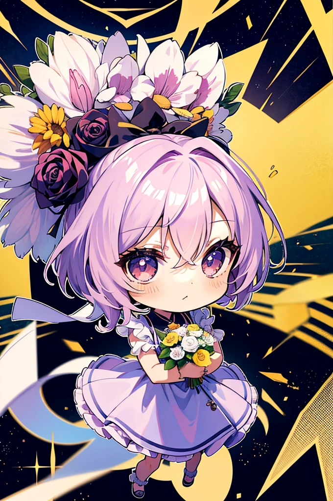 (Chibi: 1.3), Feliz, (holding a bouquet), corpo inteiro,